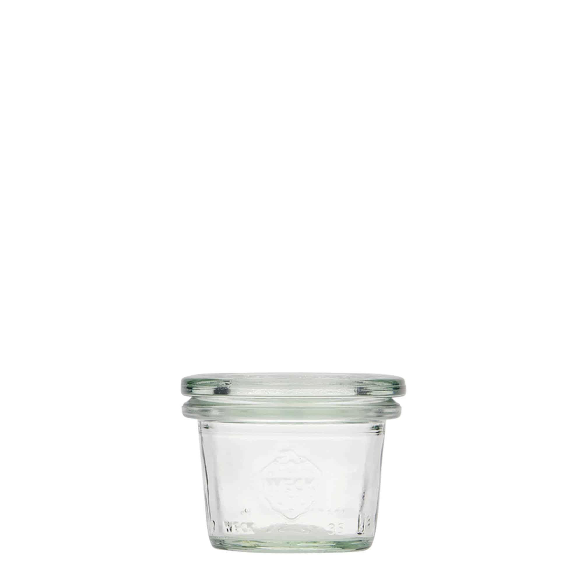 Tarro de vidrio cilíndrico WECK de 35 ml, boca: borde redondo Tarro de vidrio cilíndrico WECK de 35 ml, boca: borde redondo