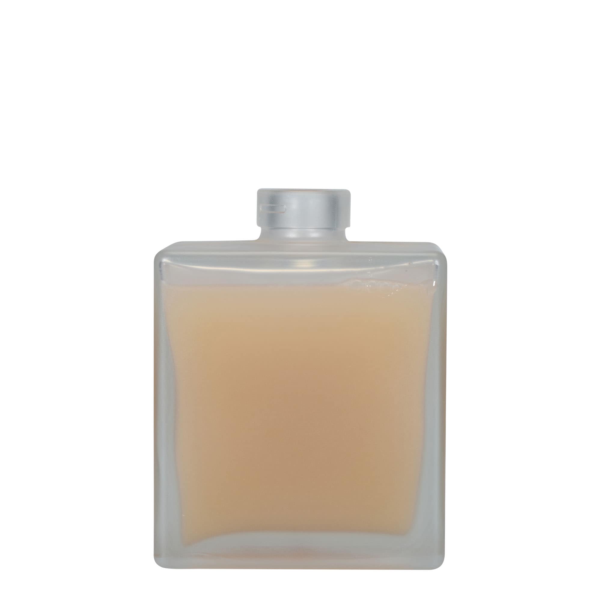 Botella de vidrio de 500 ml 'Cube', cuadrada, escarchada, boca: corcho