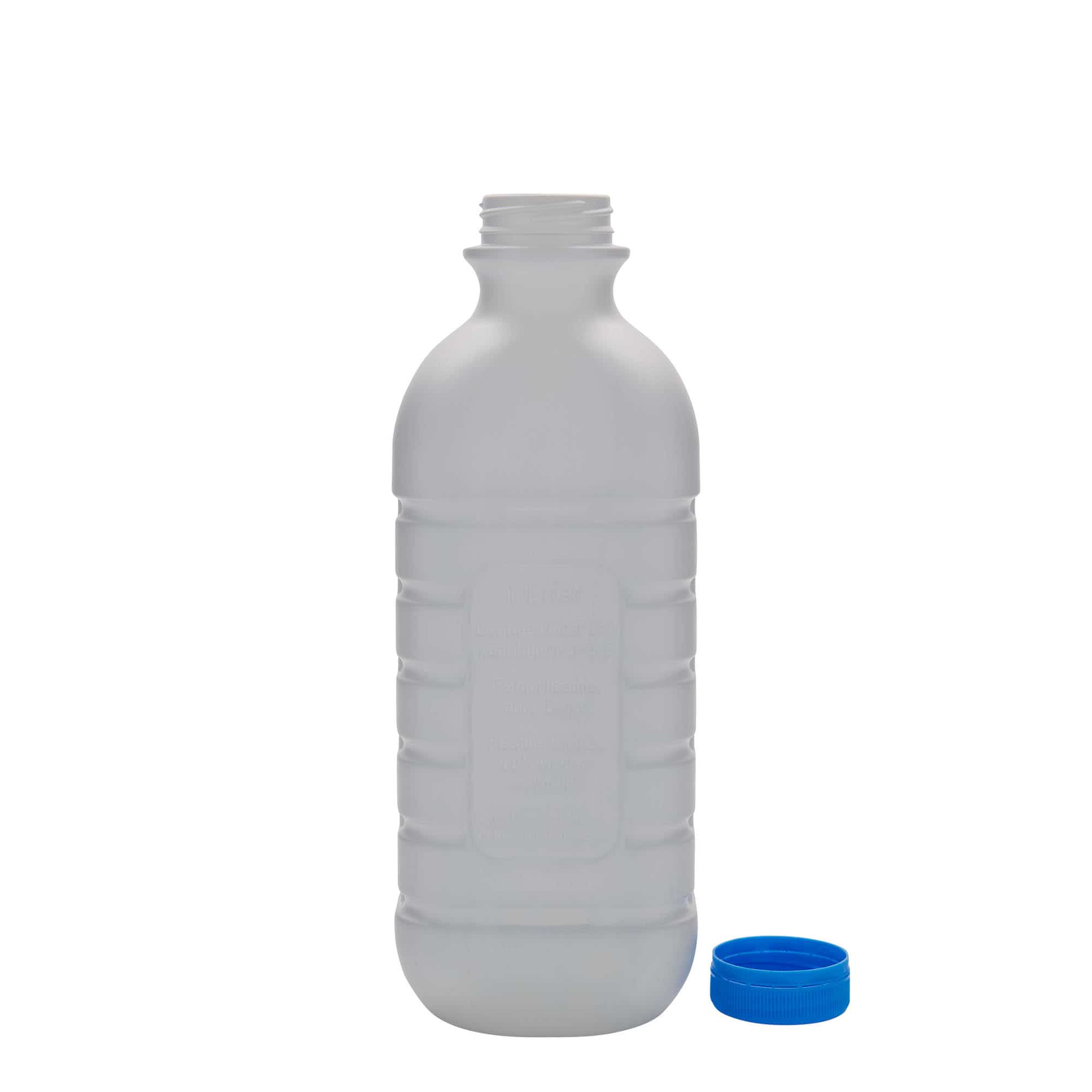 Botella de leche de 1000 ml, rectangular, plástico de HDPE, blanco, boca: PEHD40