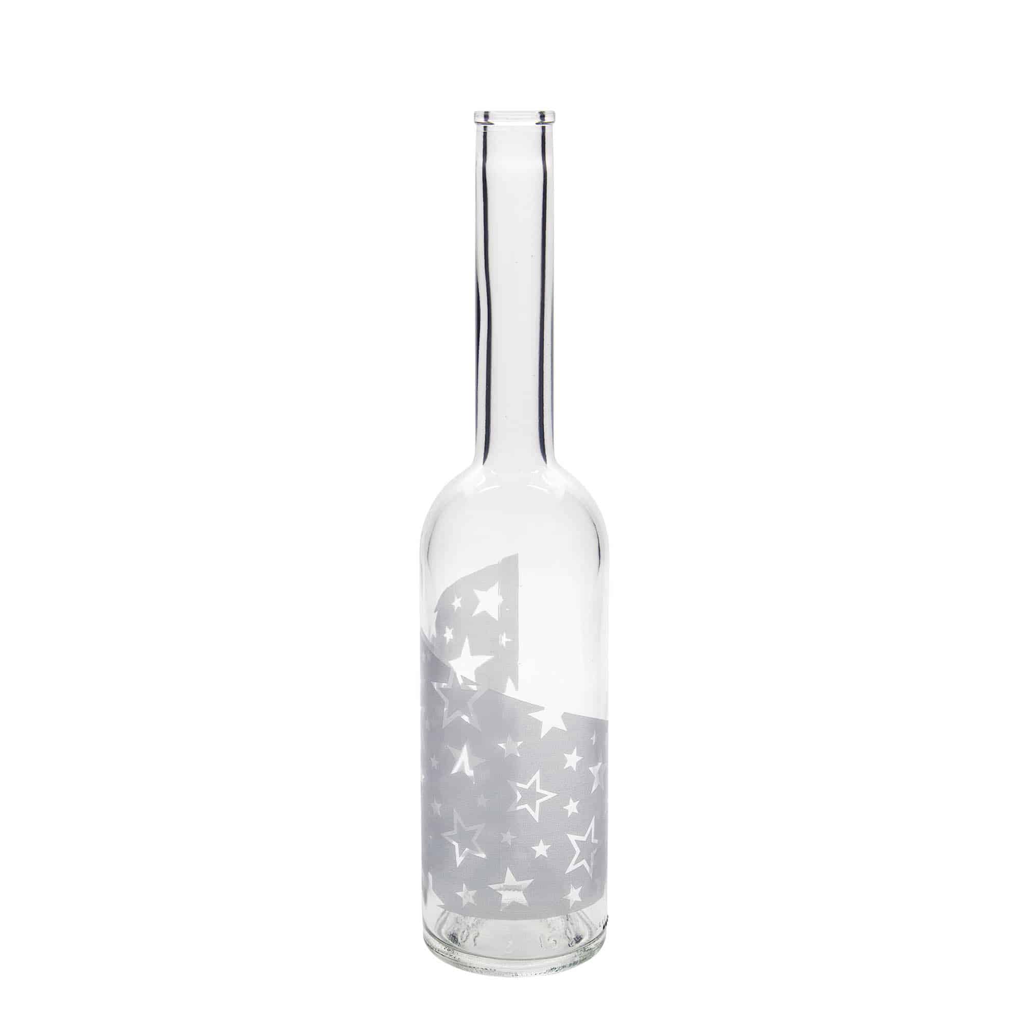 Botella de vidrio de 500 ml 'Opera', motivo: estrellas plateadas, boca: corcho