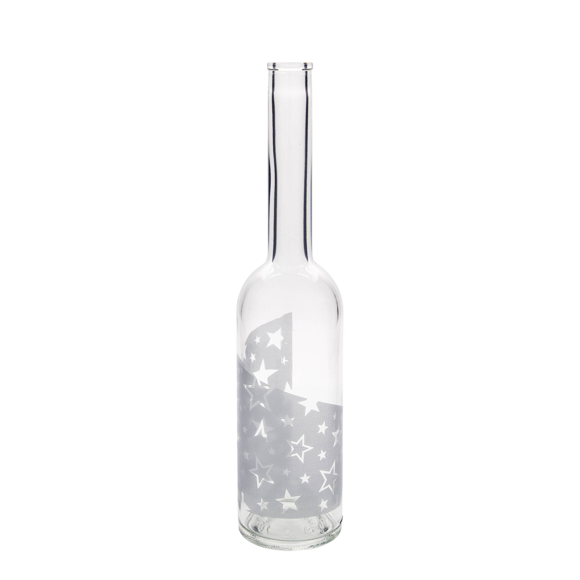 Botella de vidrio de 500 ml «Opera», motivo: estrellas plateadas, boca: corcho