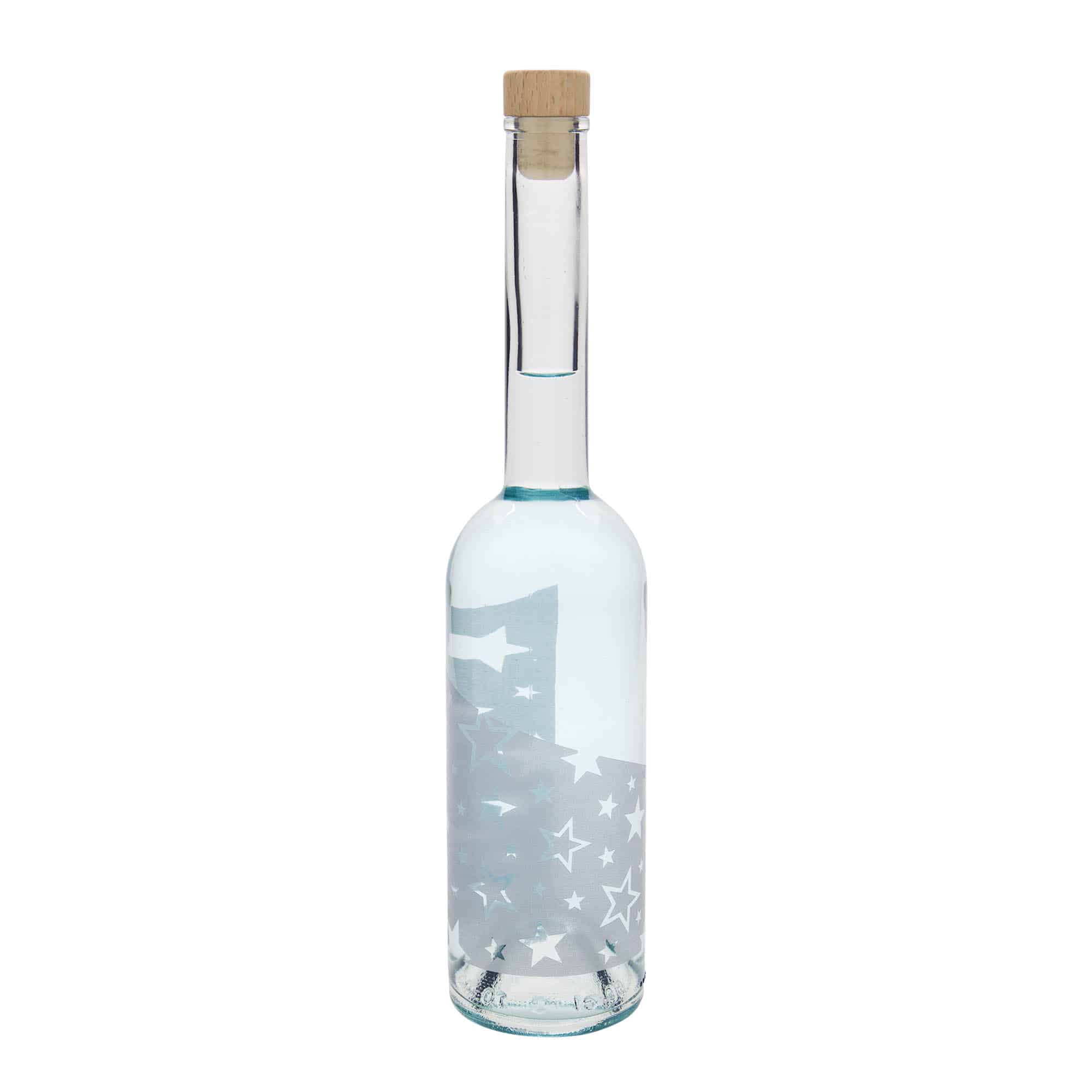 Botella de vidrio de 500 ml 'Opera', motivo: estrellas plateadas, boca: corcho