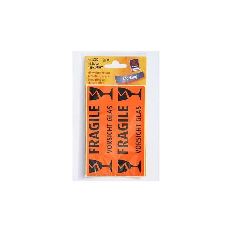 Pegatinas Zweckform 'Cuidado con el vidrio', papel, negro-naranja