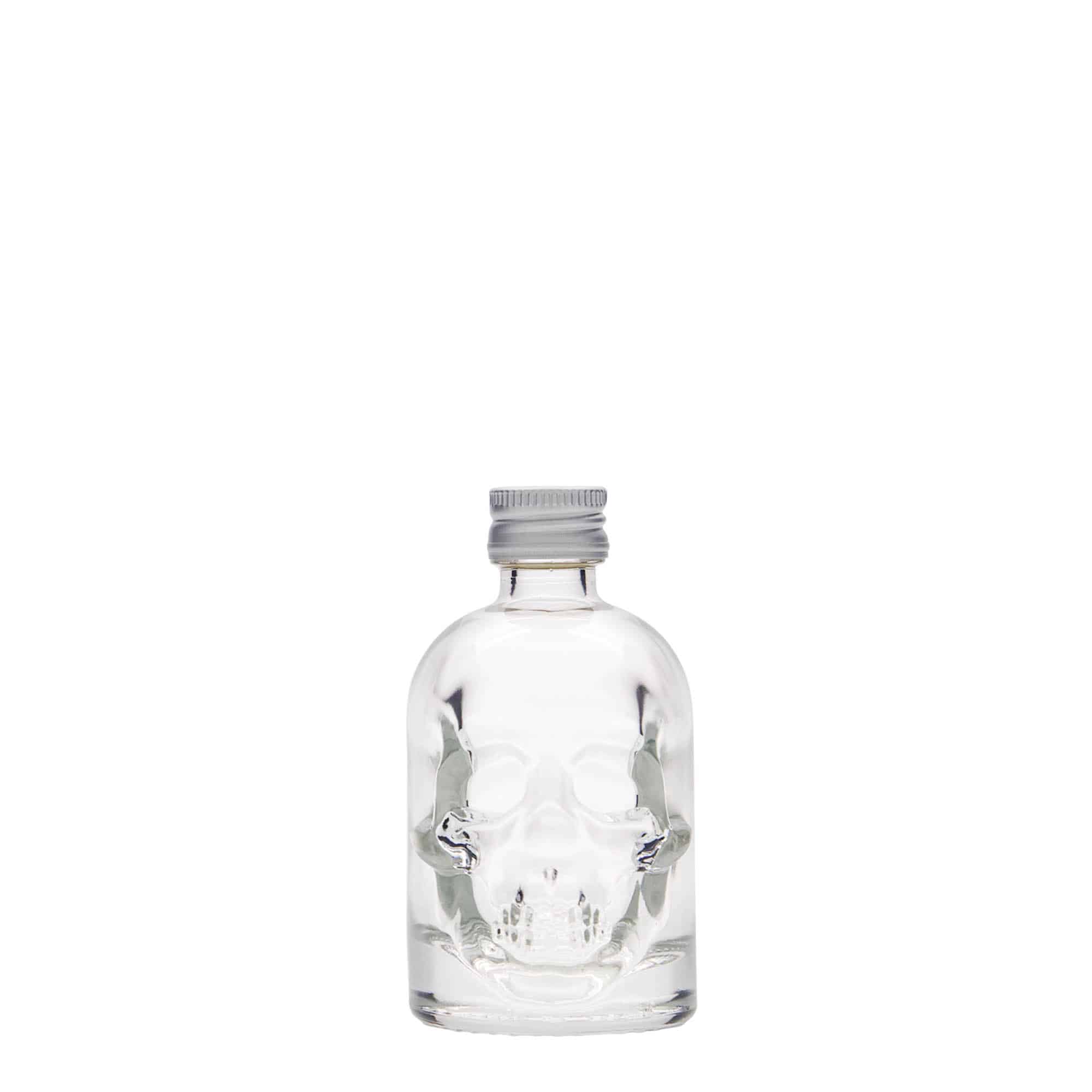 Botella de vidrio 'Calavera' de 50 ml, boca: PP 18