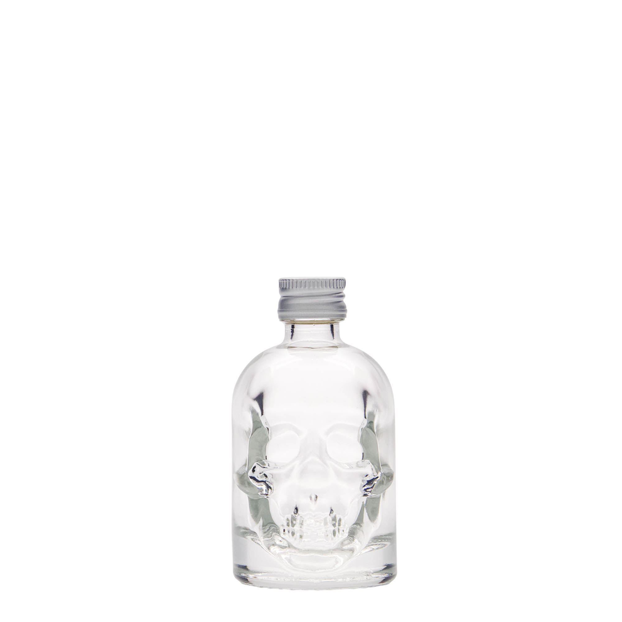 Botella de cristal de 50 ml 'Calavera', boca: PP 18 Botella de cristal de 50 ml 'Calavera', boca: PP 18