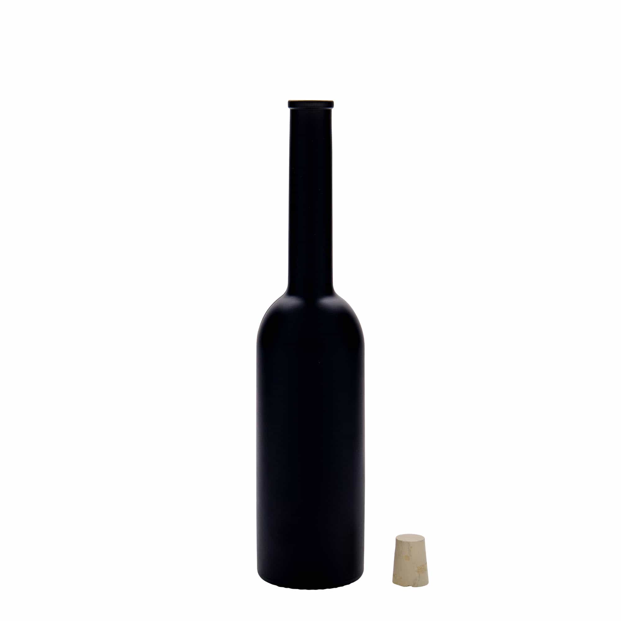 Botella de vidrio 'Opera' de 200 ml, negro, boca: corcho