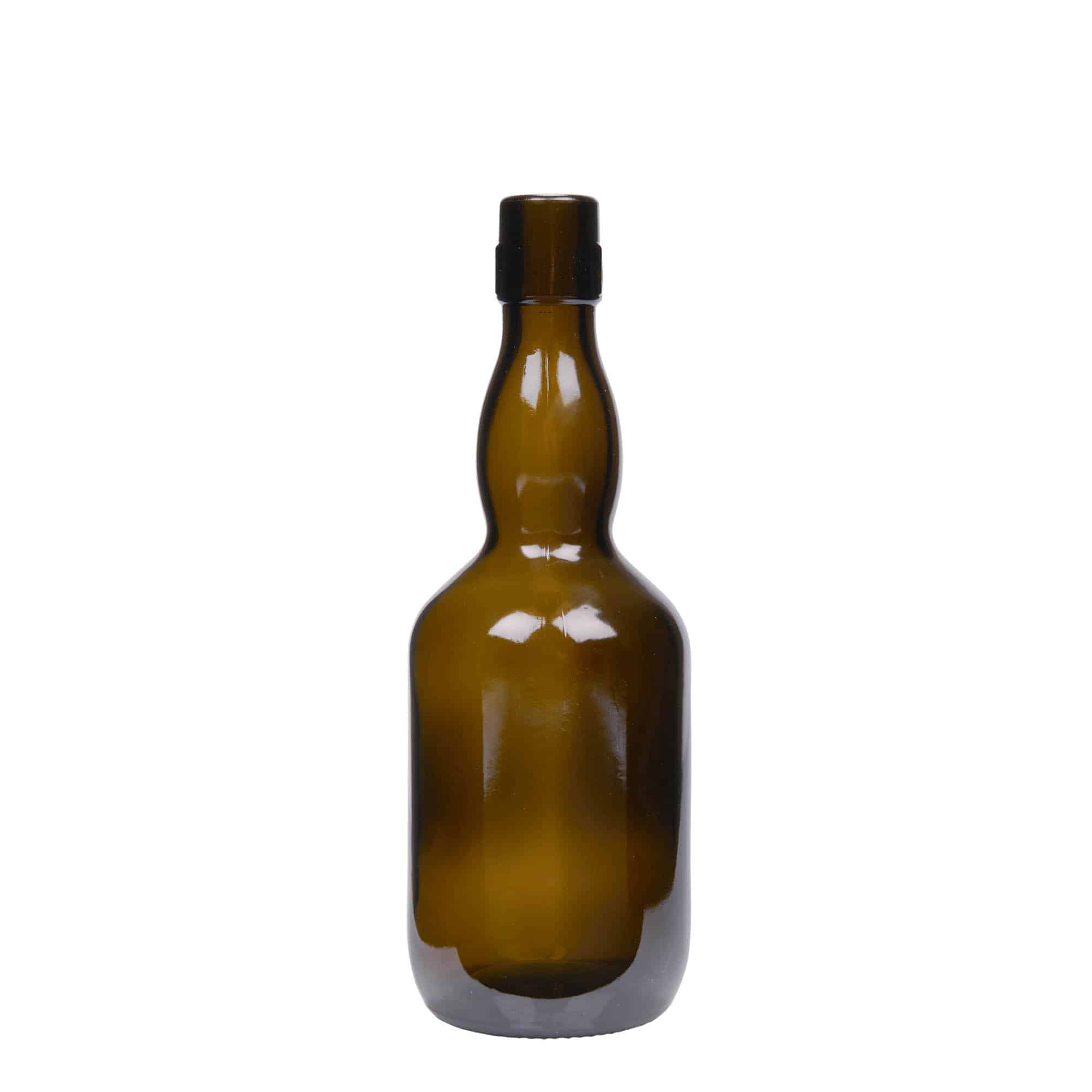 Botella de cerveza con cuello estilo belga de 500 ml, vidrio, verde antiguo, boca: tapón mecánico Botella de cerveza con cuello estilo belga de 500 ml, vidrio, verde antiguo, boca: tapón mecánico