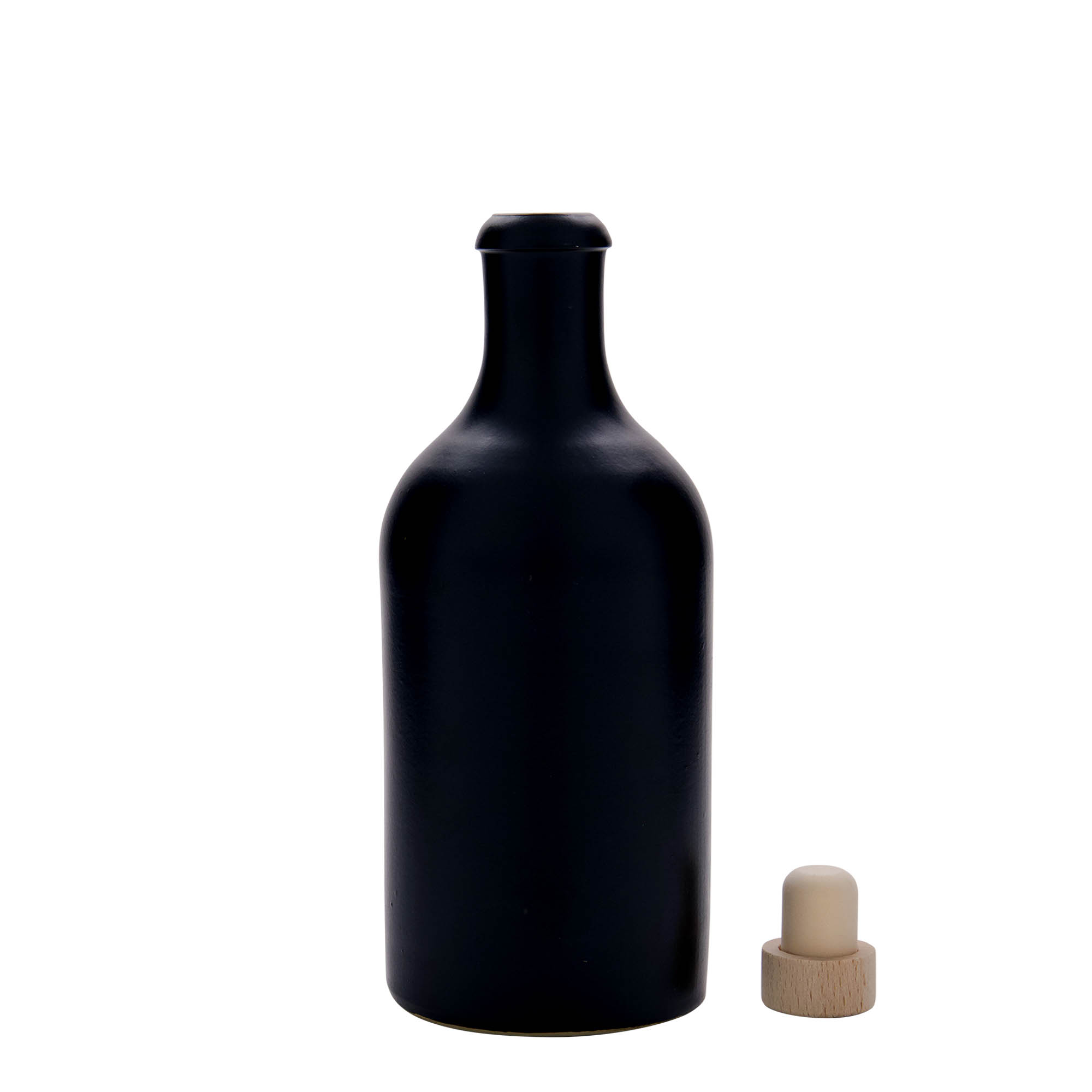 Jarra de barro de 500 ml, gres, negro, boca: corcho