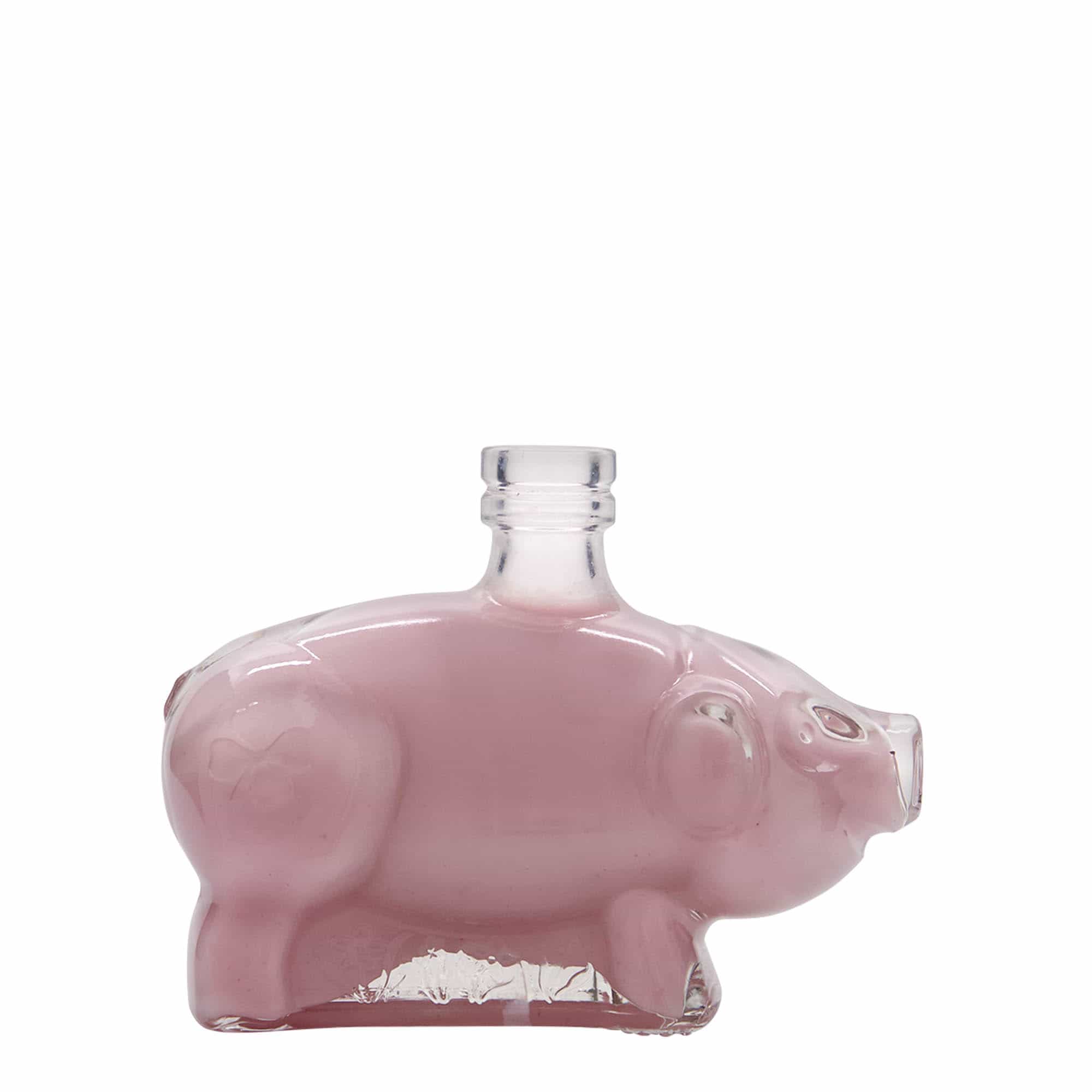 Botella de cristal de 200 ml 'Cerdito de la suerte', boca: corcho