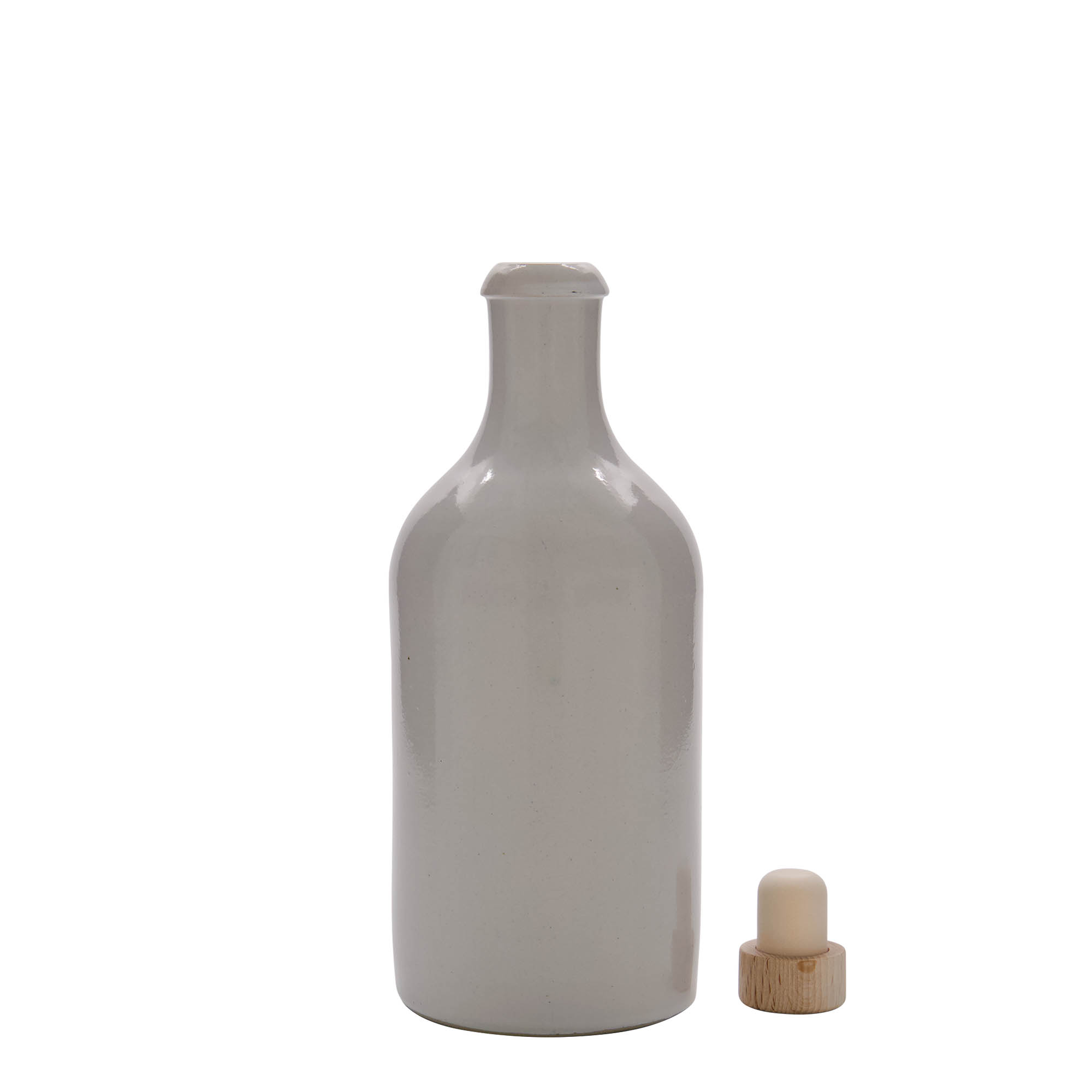 Jarra de barro de 500 ml, gres, blanca, boca: corcho Jarra de barro de 500 ml, gres, blanca, boca: corcho