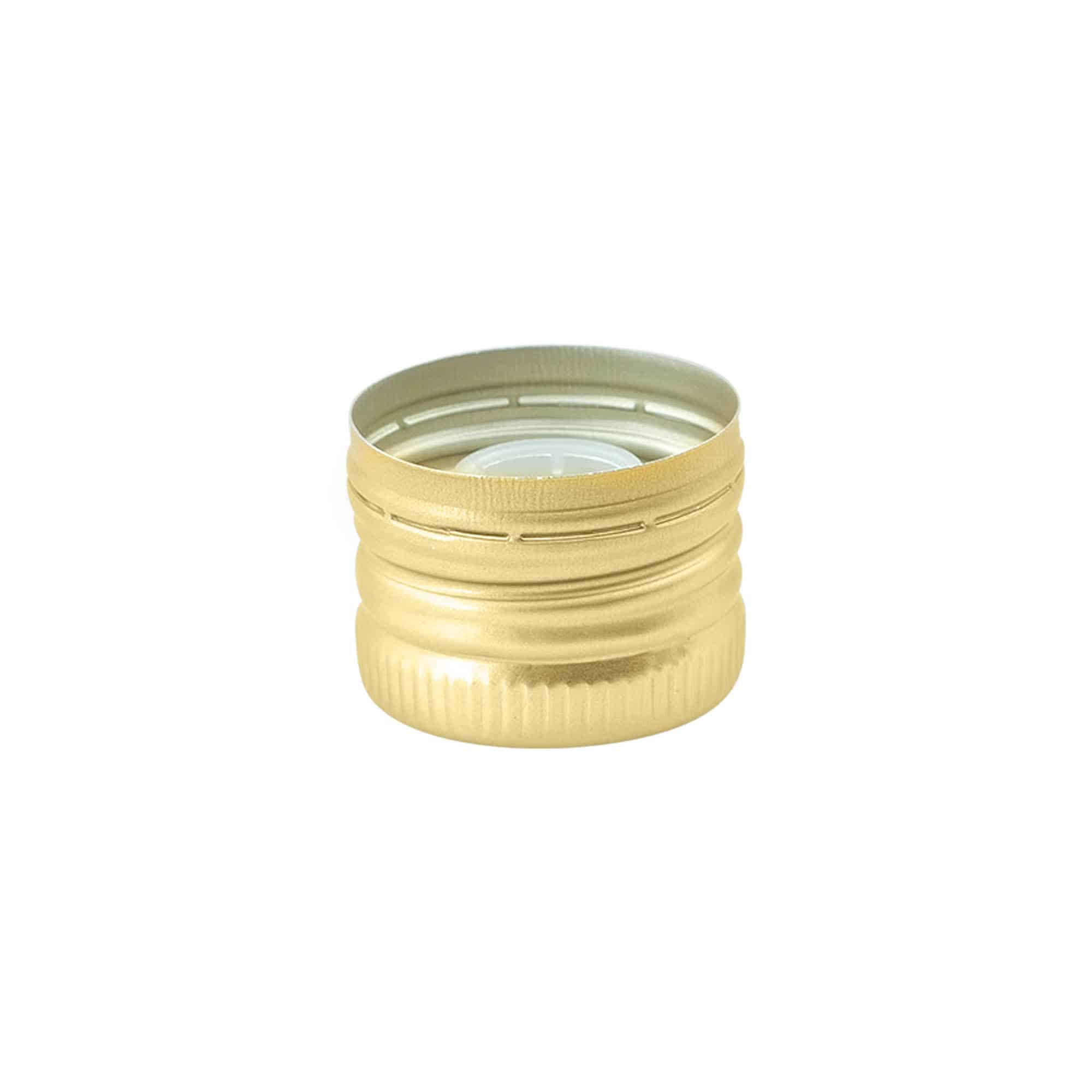 Tapón de rosca con inserto vertedor, metal-plástico, dorado, para boca: PP 31,5 Tapón de rosca con inserto vertedor, metal-plástico, dorado, para boca: PP 31,5