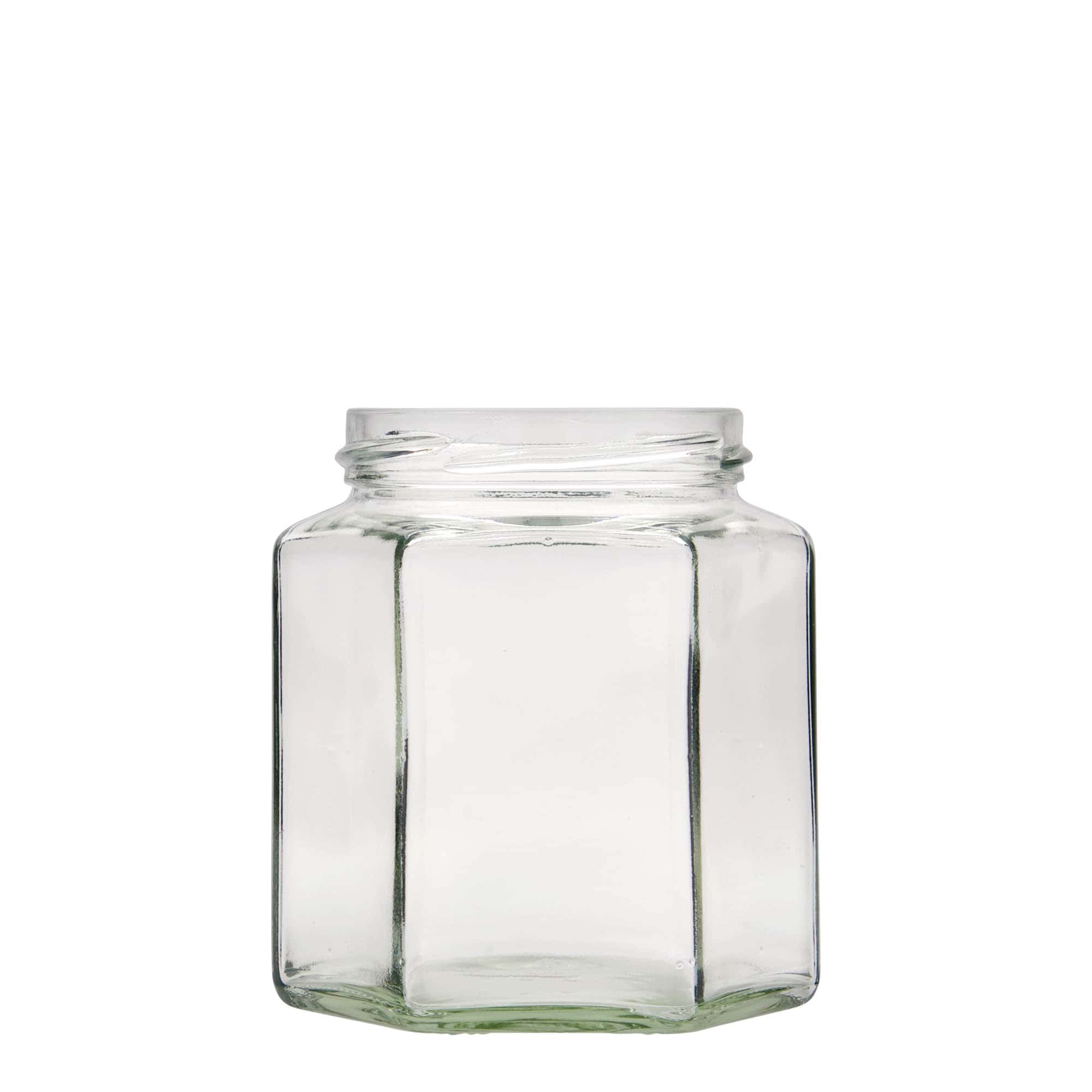 Tarro hexagonal de 390 ml, boca: Twist-Off (TO 70)