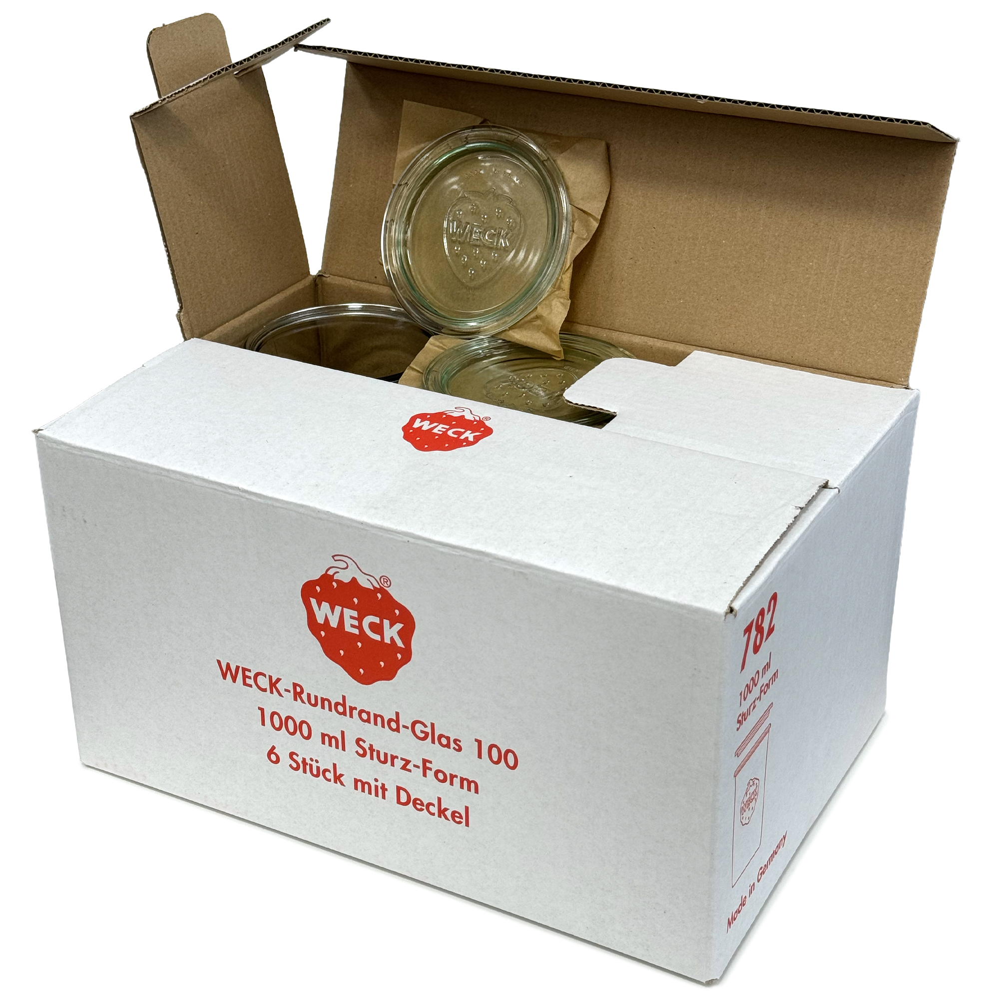 6x 1000 ml tarro WECK de boca ancha con tapa de vidrio RR 100