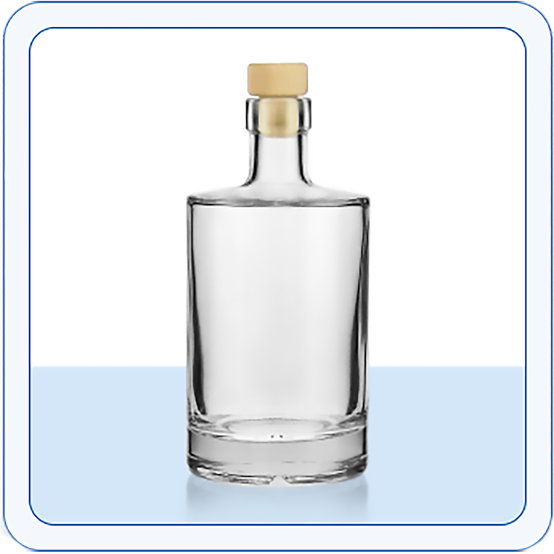 Una botella de vidrio con corcho con un volumen de 500 ml sobre un fondo blanco.