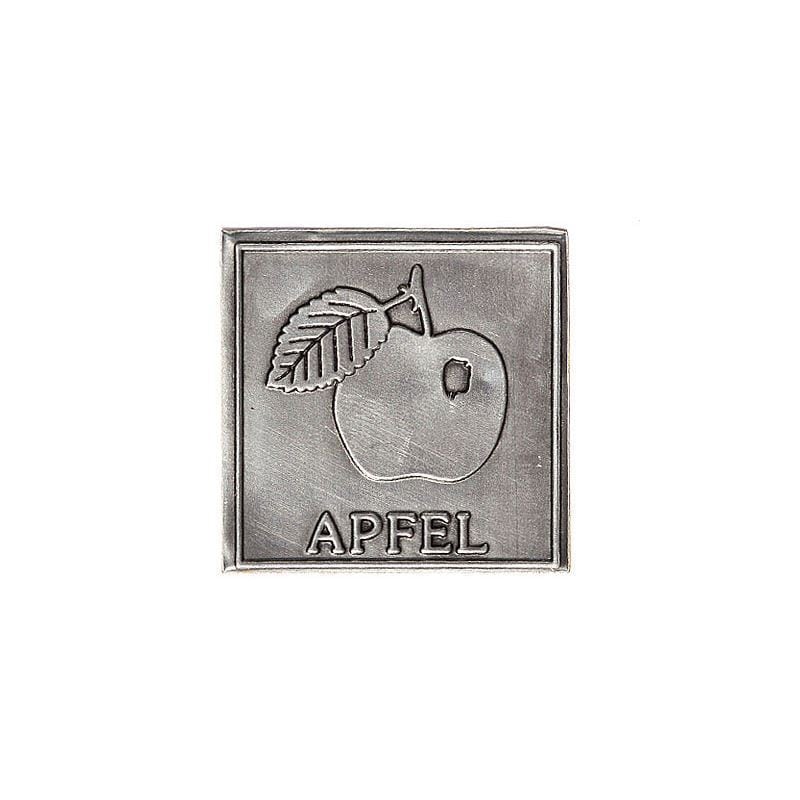 Etiqueta de estaño «Manzana», cuadrada, metal, plateado