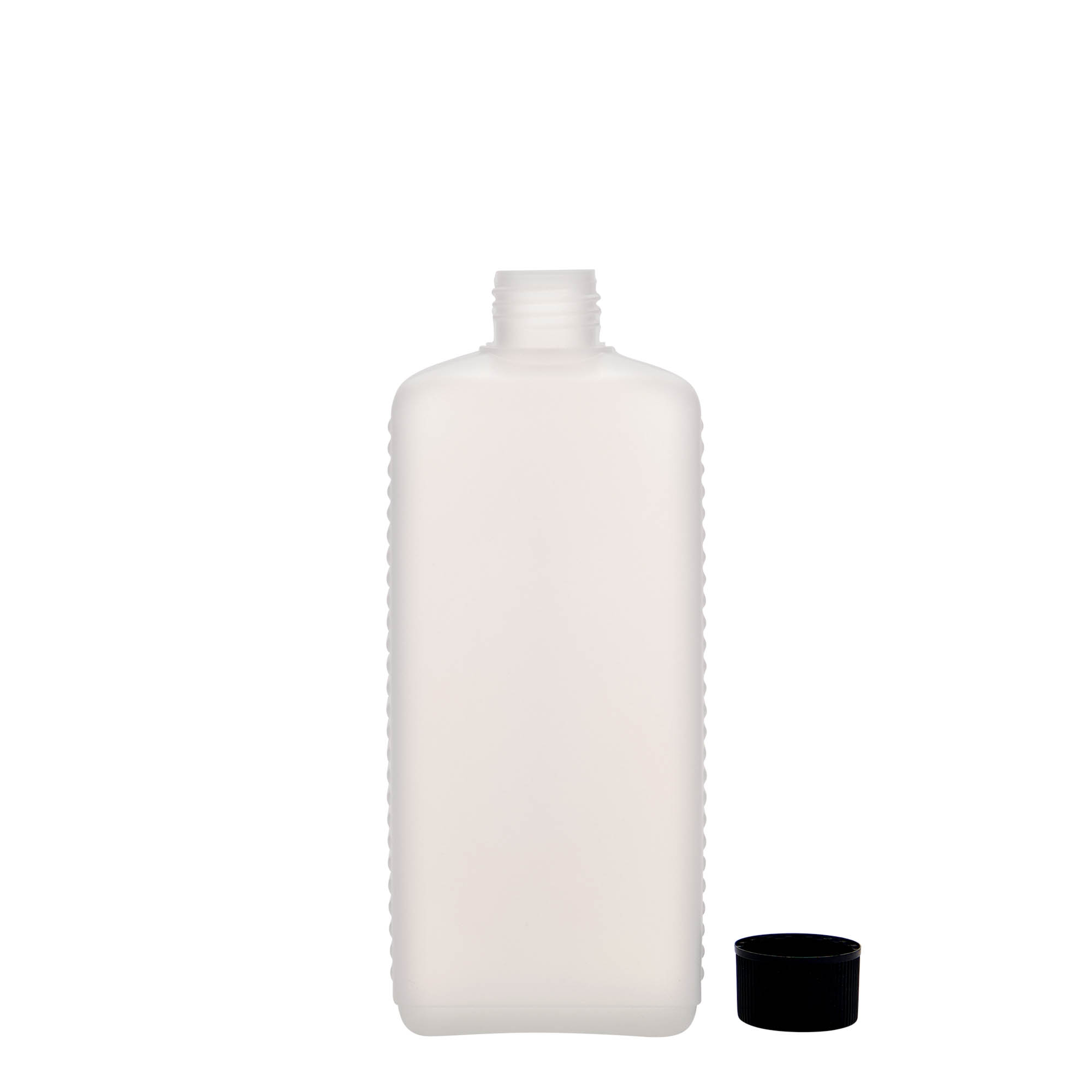 Botella de bidón de 500 ml, rectangular, plástico HDPE, natural, boca: DIN 25 EPE Botella de bidón de 500 ml, rectangular, plástico HDPE, natural, boca: DIN 25 EPE