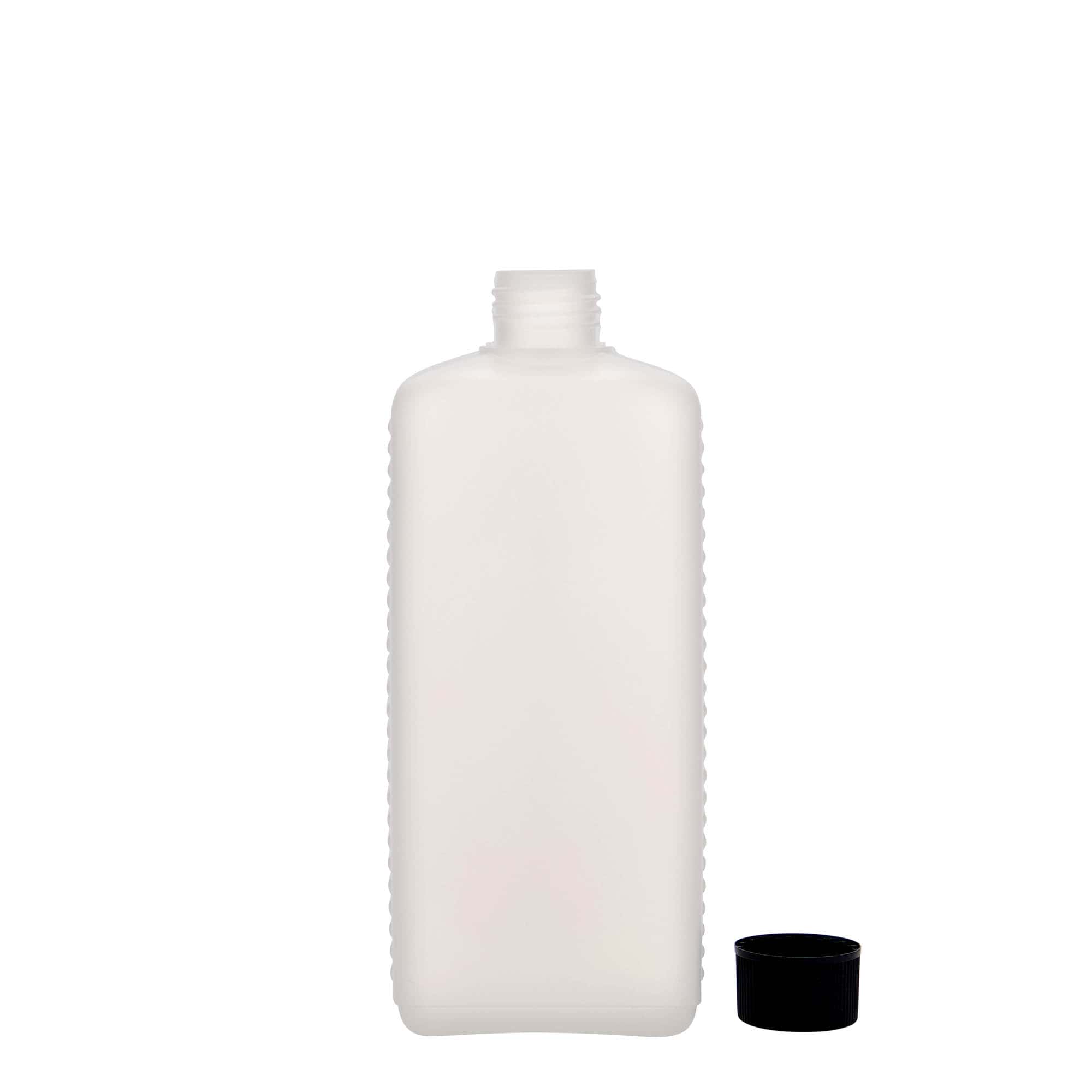 Botella de bidón de 500 ml, rectangular, plástico HDPE, natural, boca: DIN 25 EPE