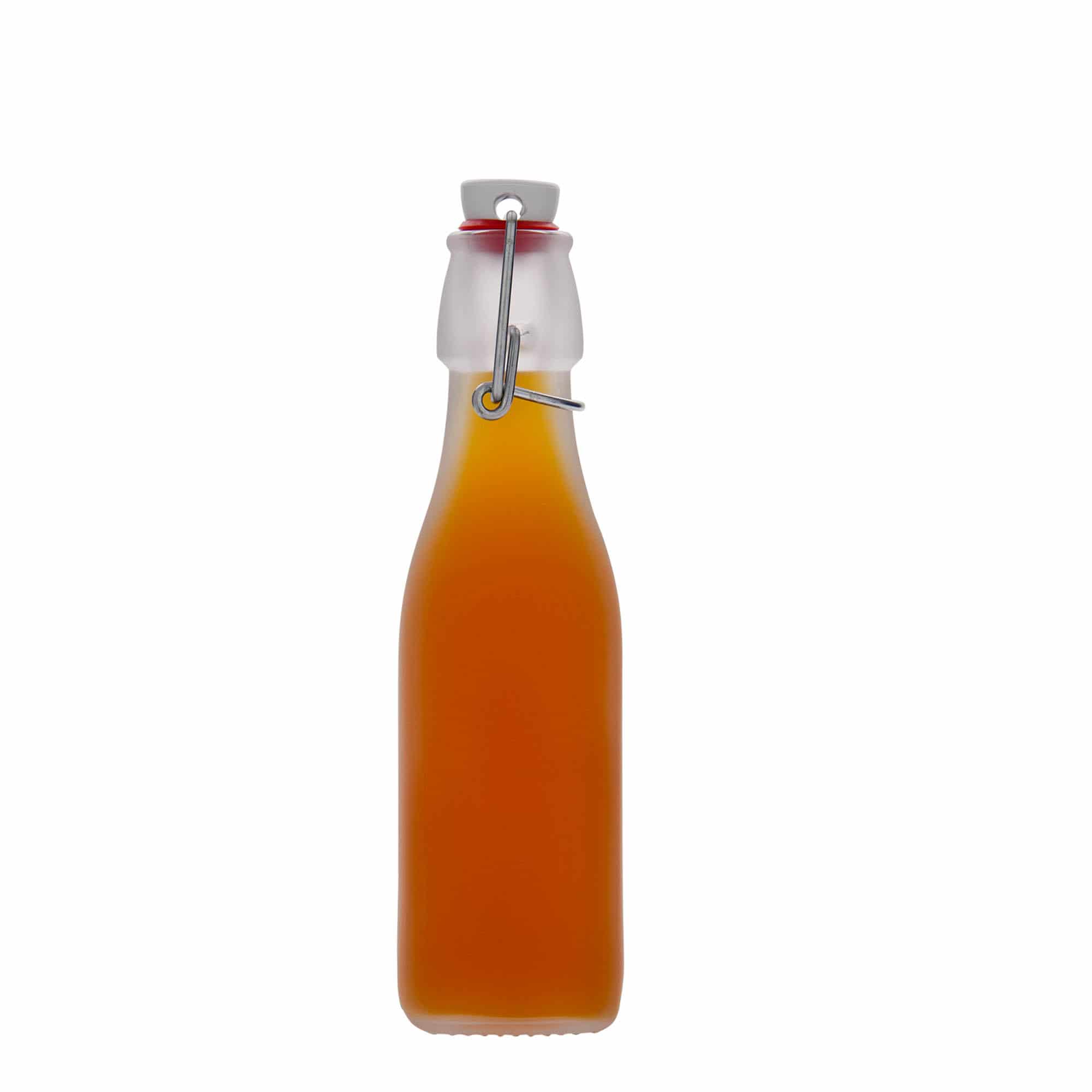 Botella de vidrio 'Swing' de 250 ml, cuadrada, blanco, boca: tapón mecánico