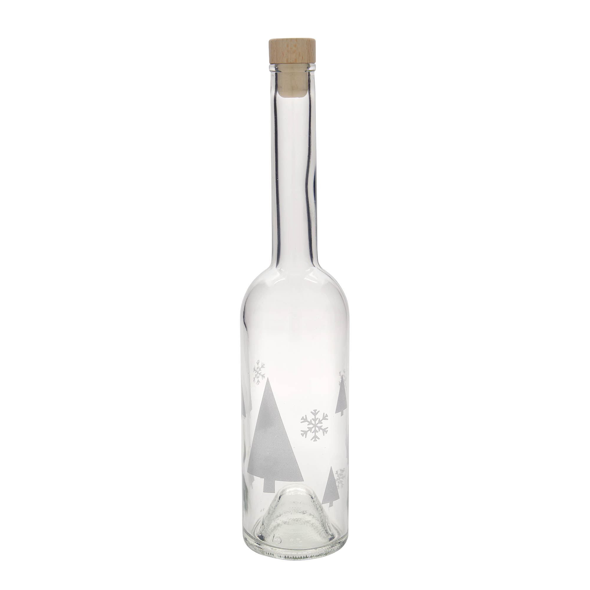 Botella de vidrio de 500 ml 'Opera', motivo: copos de nieve, boca: corcho