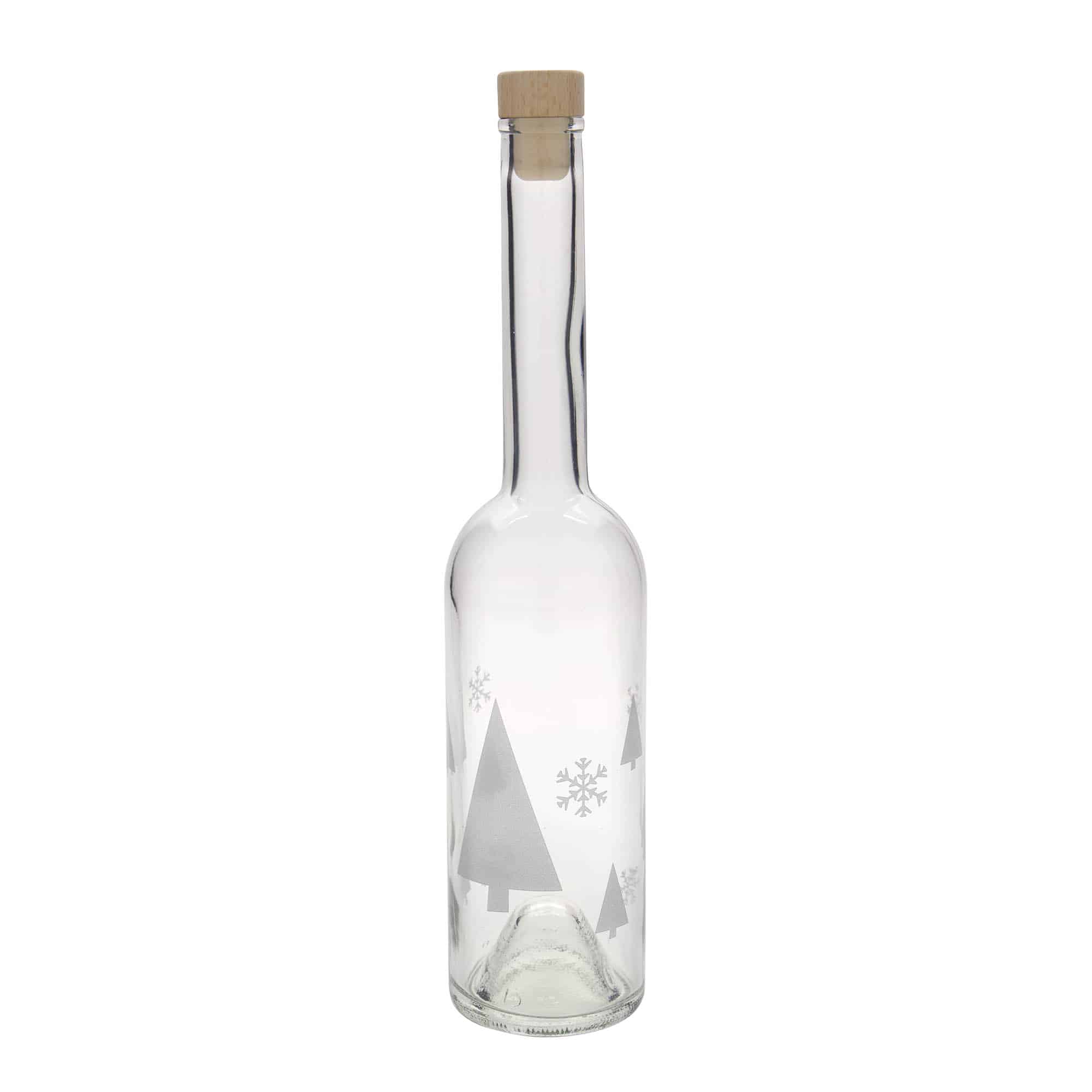 Botella de vidrio de 500 ml «Opera», motivo: copos de nieve, boca: corcho