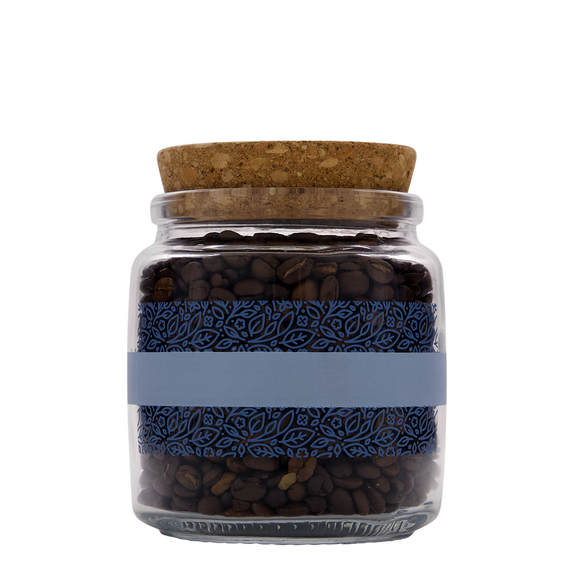 750 ml tarro de vidrio con corcho 'Giara', motivo: Naturalmente azul, boca: corcho