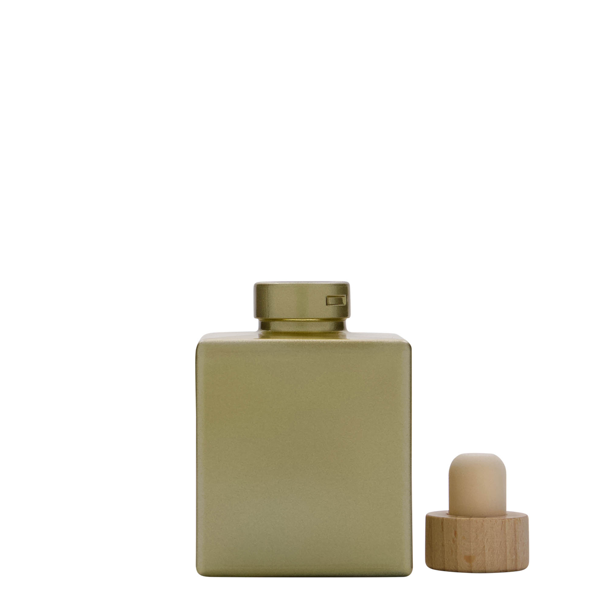 Botella de cristal de 100 ml 'Cube', cuadrada, dorada, boca: corcho
