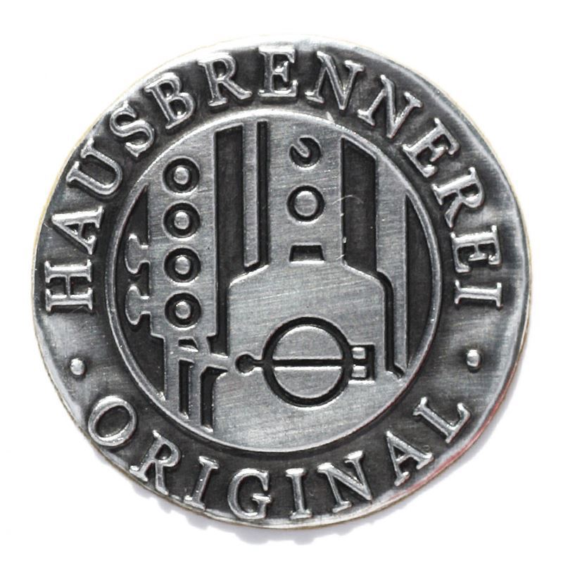 Etiqueta de estaño 'Destilería casera', redonda, metal, plateado