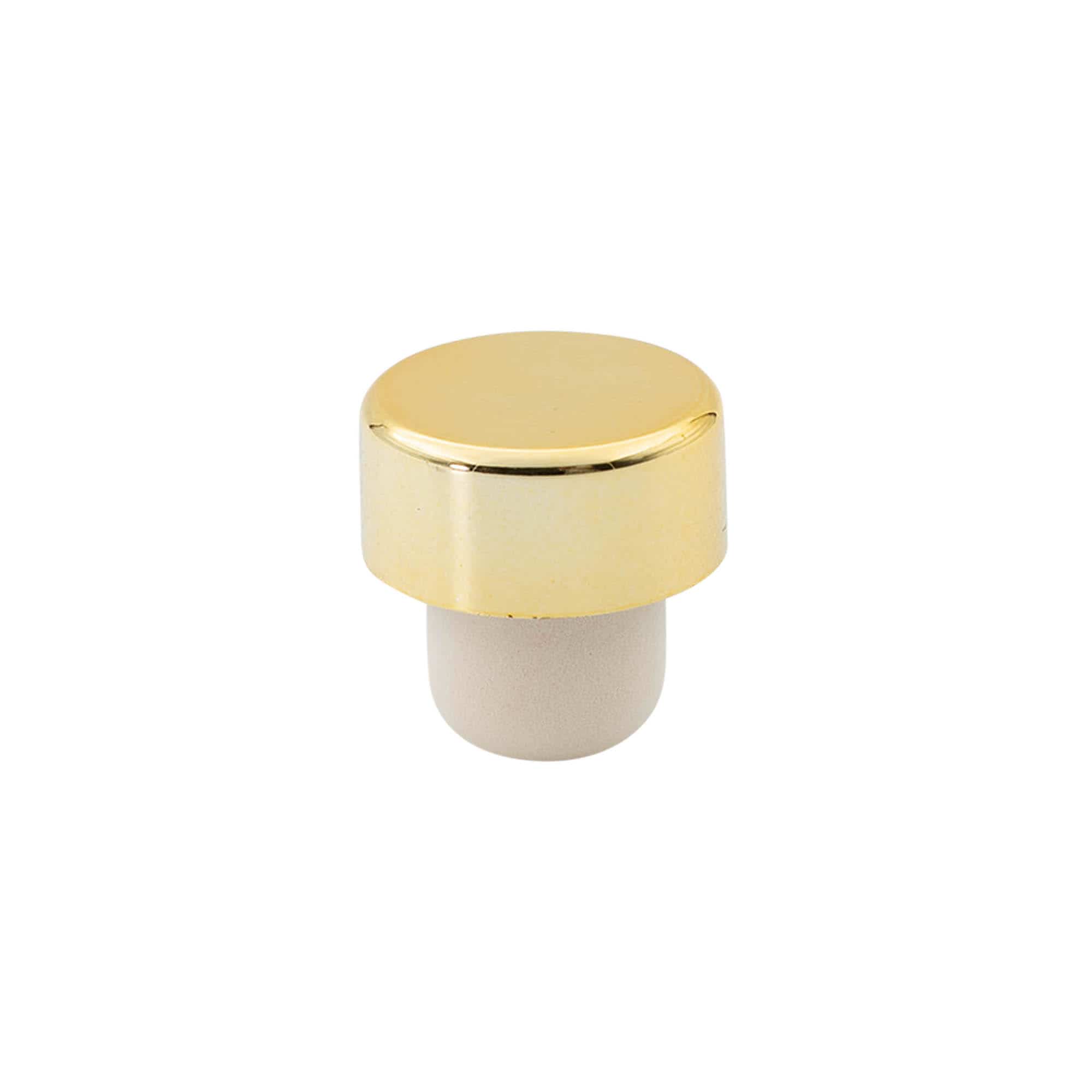 Tapón de corcho con asa 19 mm, plástico, dorado, para boca: corcho