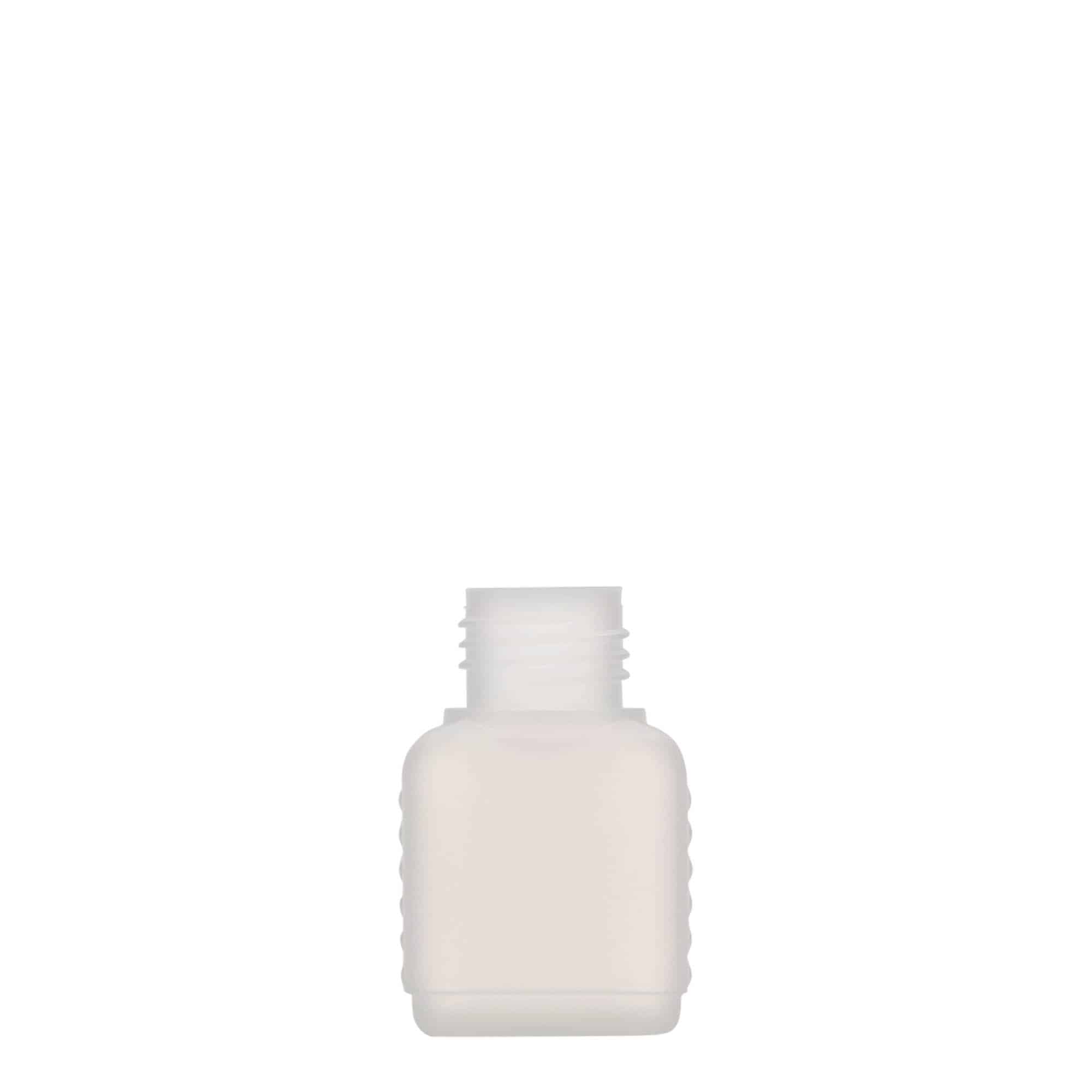 Botella bidón de 50 ml, rectangular, plástico de HDPE, natural, boca: DIN 25 Botella bidón de 50 ml, rectangular, plástico de HDPE, natural, boca: DIN 25