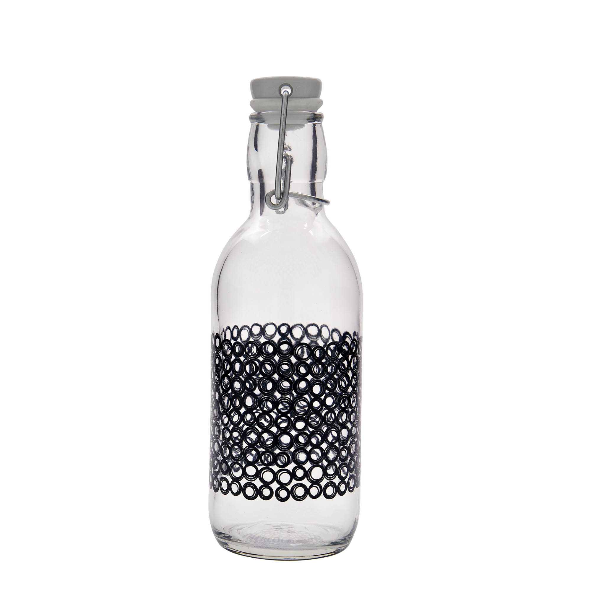 Botella de vidrio de 500 ml 'Emilia', motivo: Circola negro, boca: cierre de palanca