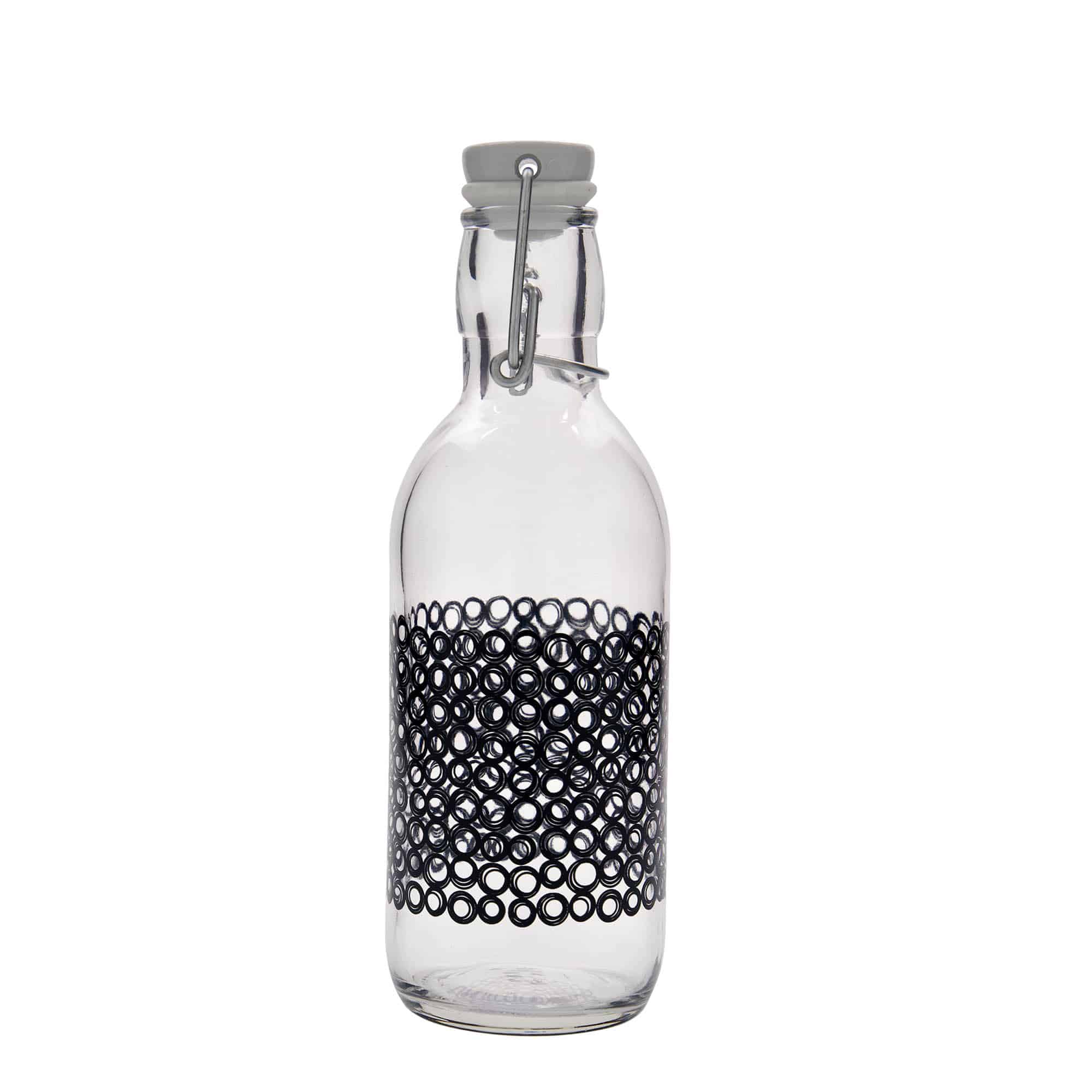 Botella de vidrio de 500 ml «Emilia», motivo: Circola negro, boca: cierre de palanca
