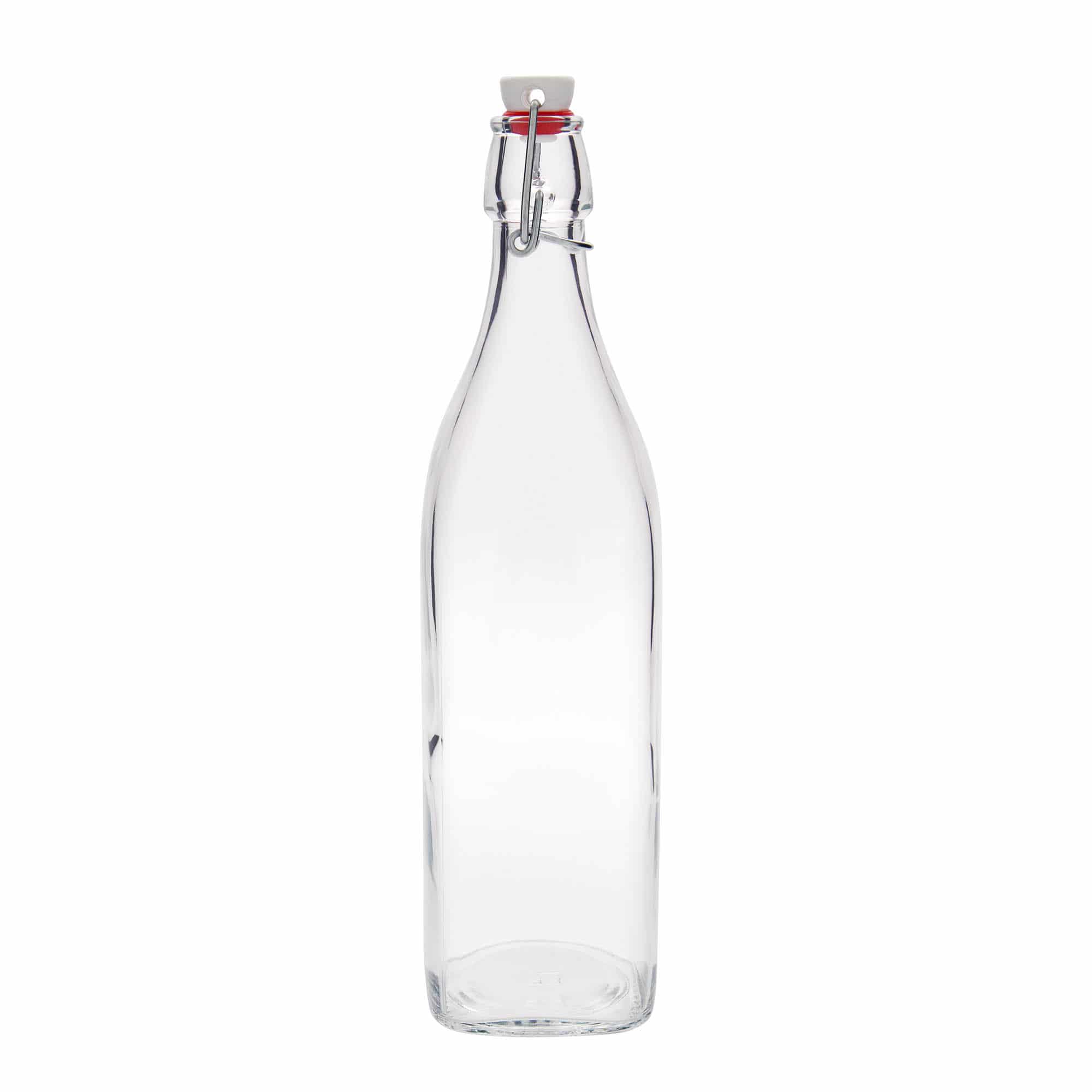 Botella de vidrio 'Swing' de 1000 ml, cuadrada, boca: tapón mecánico