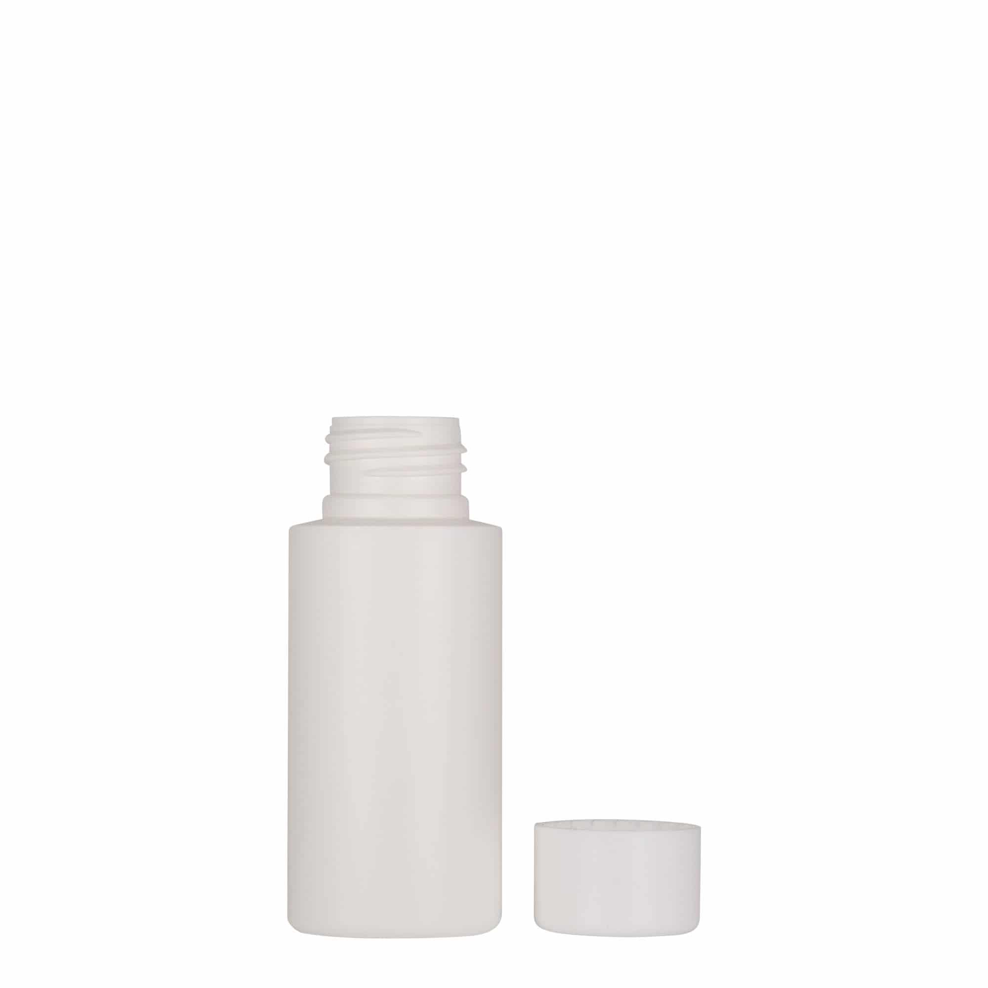 Botella de plástico 'Pipe' de 50 ml, HDPE, blanco, boca: 24/410