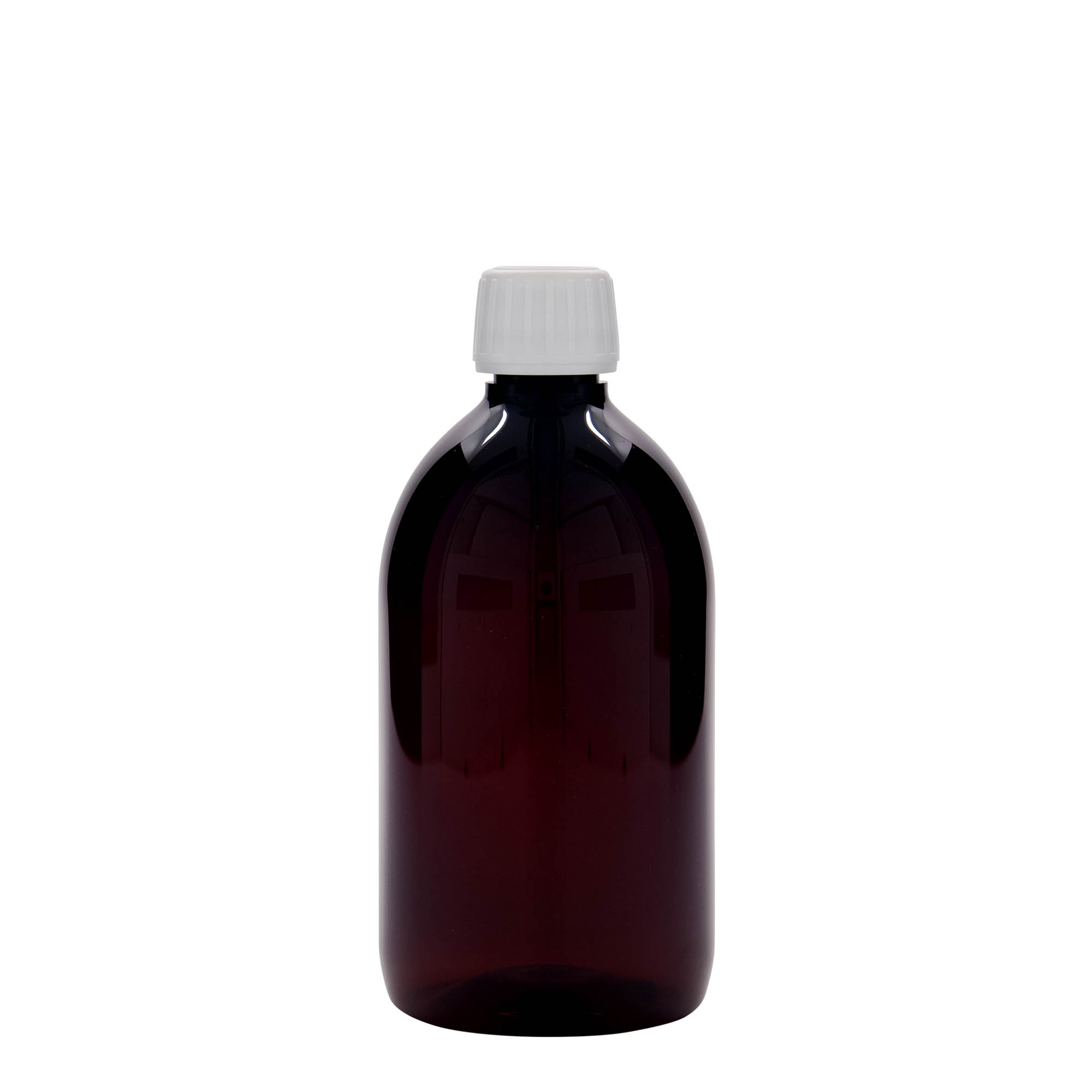 Botella médica PET de 500 ml, marrón, plástico, boca: PP 28 Botella médica PET de 500 ml, marrón, plástico, boca: PP 28
