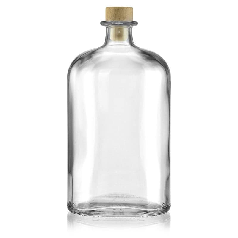 Botella de vidrio 'Dundee' de 1000 ml, ovalada, boca: corcho