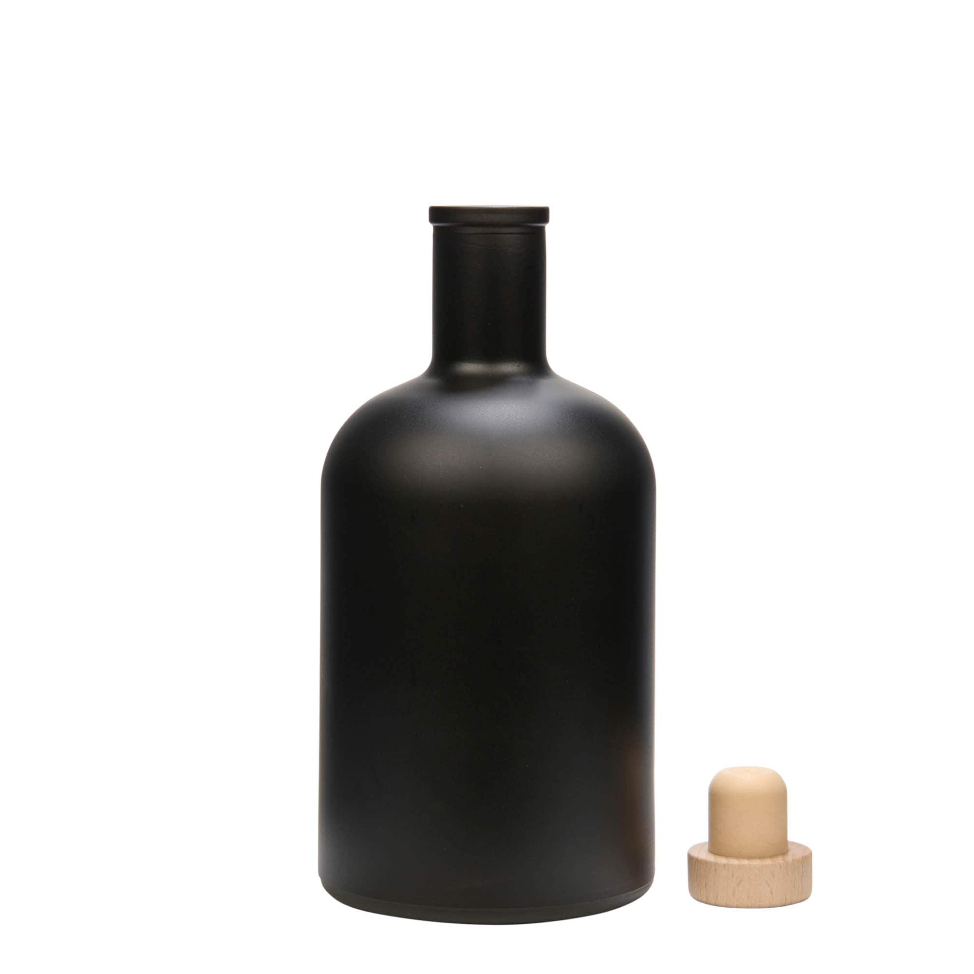 Botella de vidrio de 700 ml «Gerardino», negra, boca: corcho