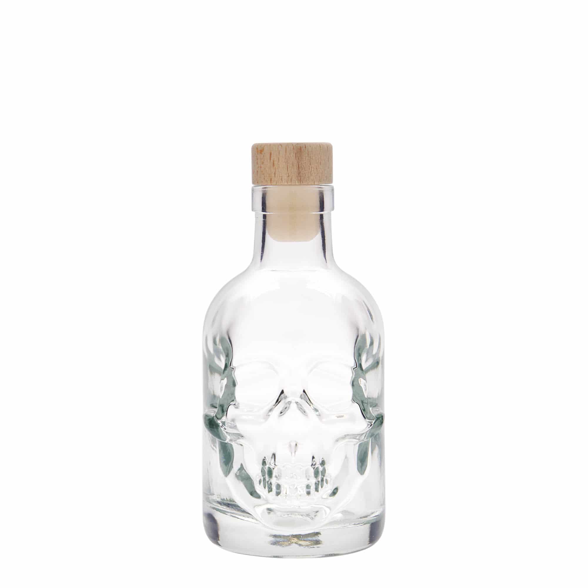 Botella de vidrio 'Calavera' de 200 ml, boca: corcho