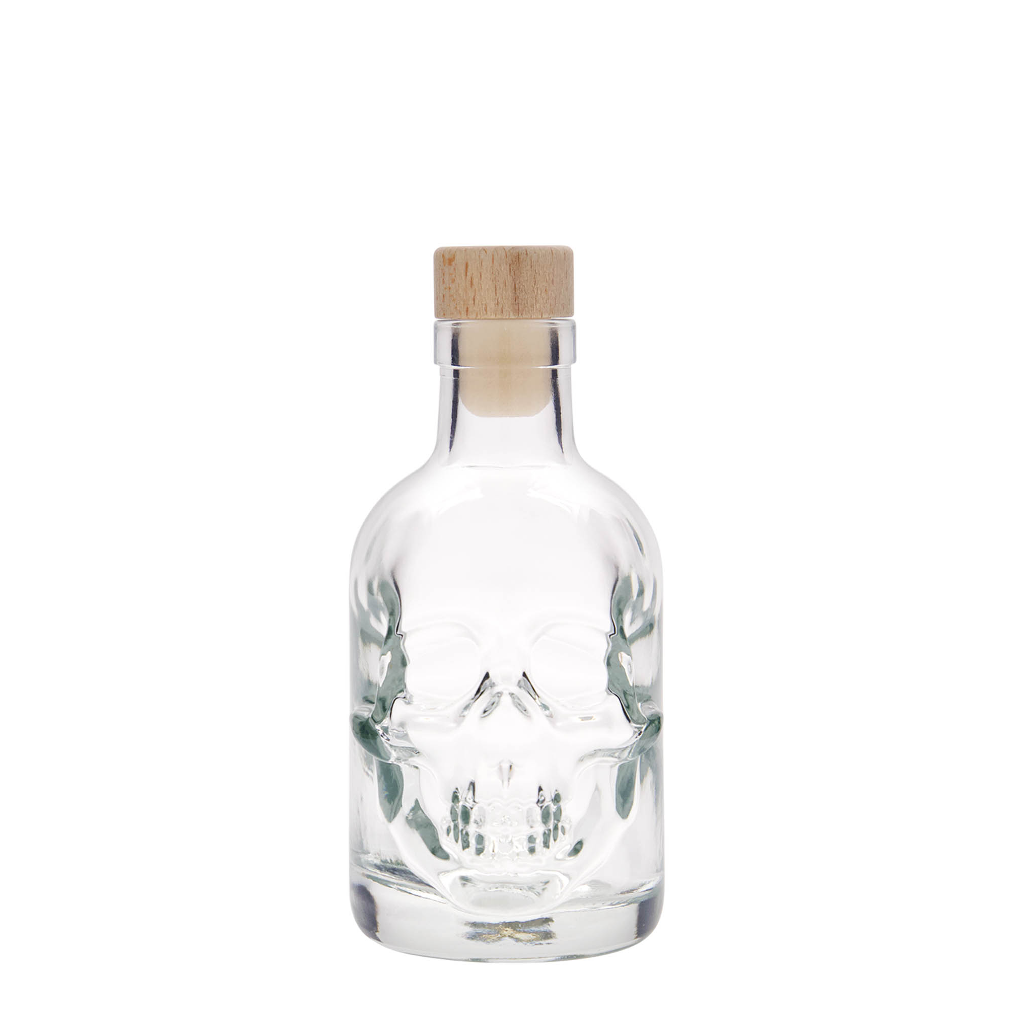 Botella de vidrio de 200 ml 'Calavera', boca: corcho