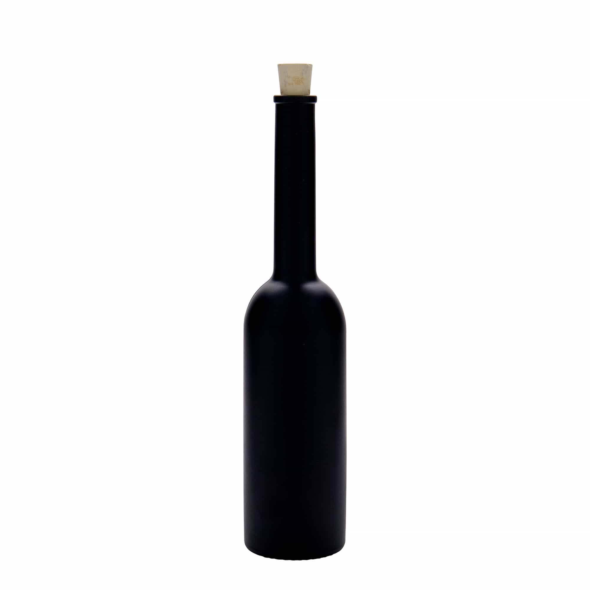 Botella de cristal de 200 ml «Opera», negra, boca: corcho