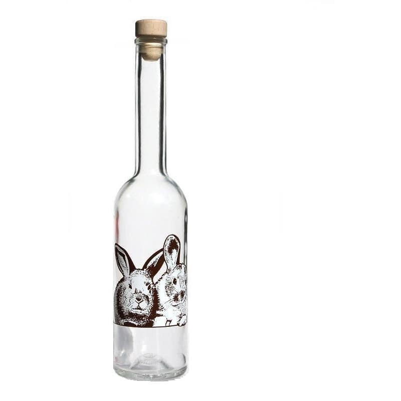 Botella de vidrio de 500 ml 'Ópera', motivo: conejo, boca: corcho