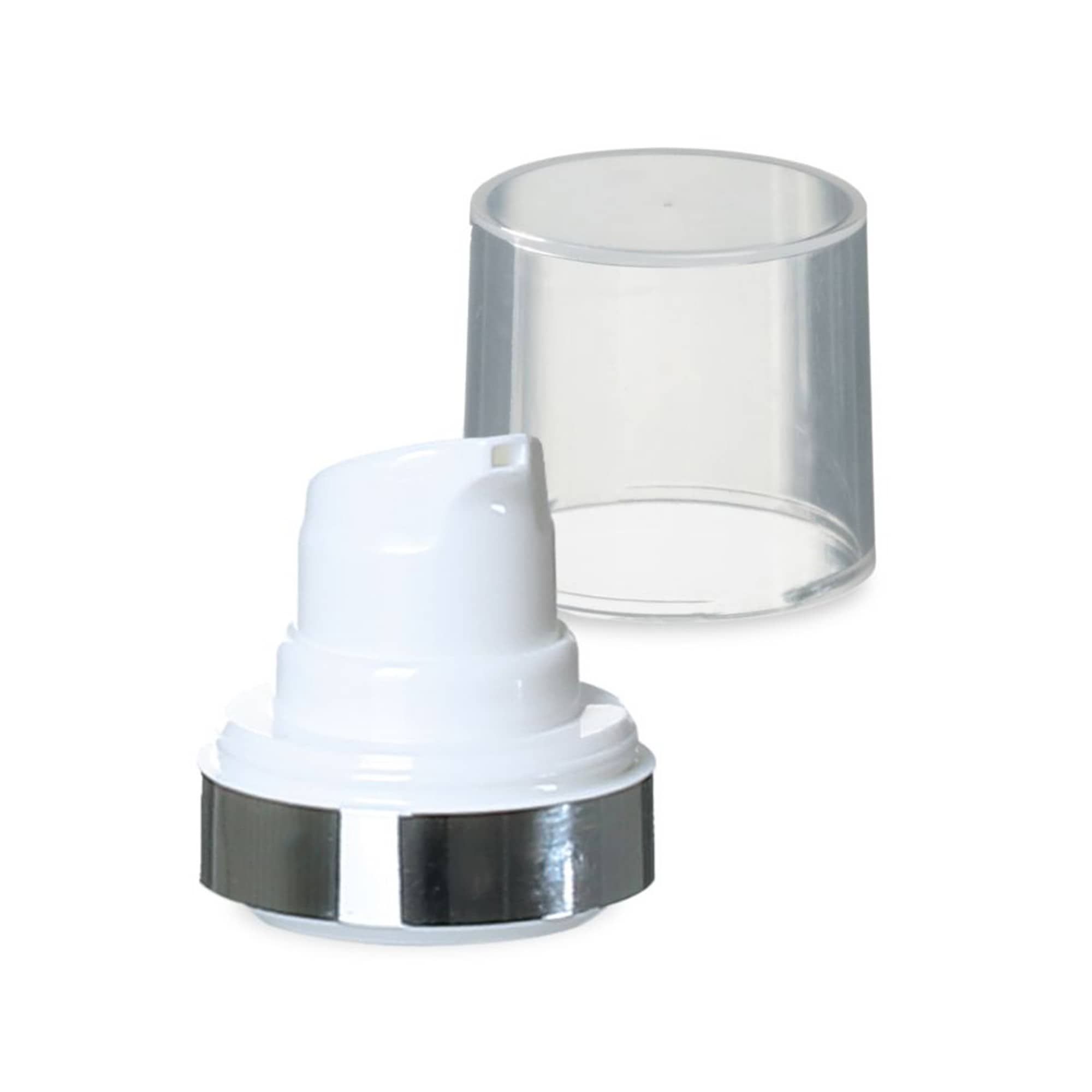 Cabezal Airless Micro borde plateado + tapa de enchufe brillante color natural