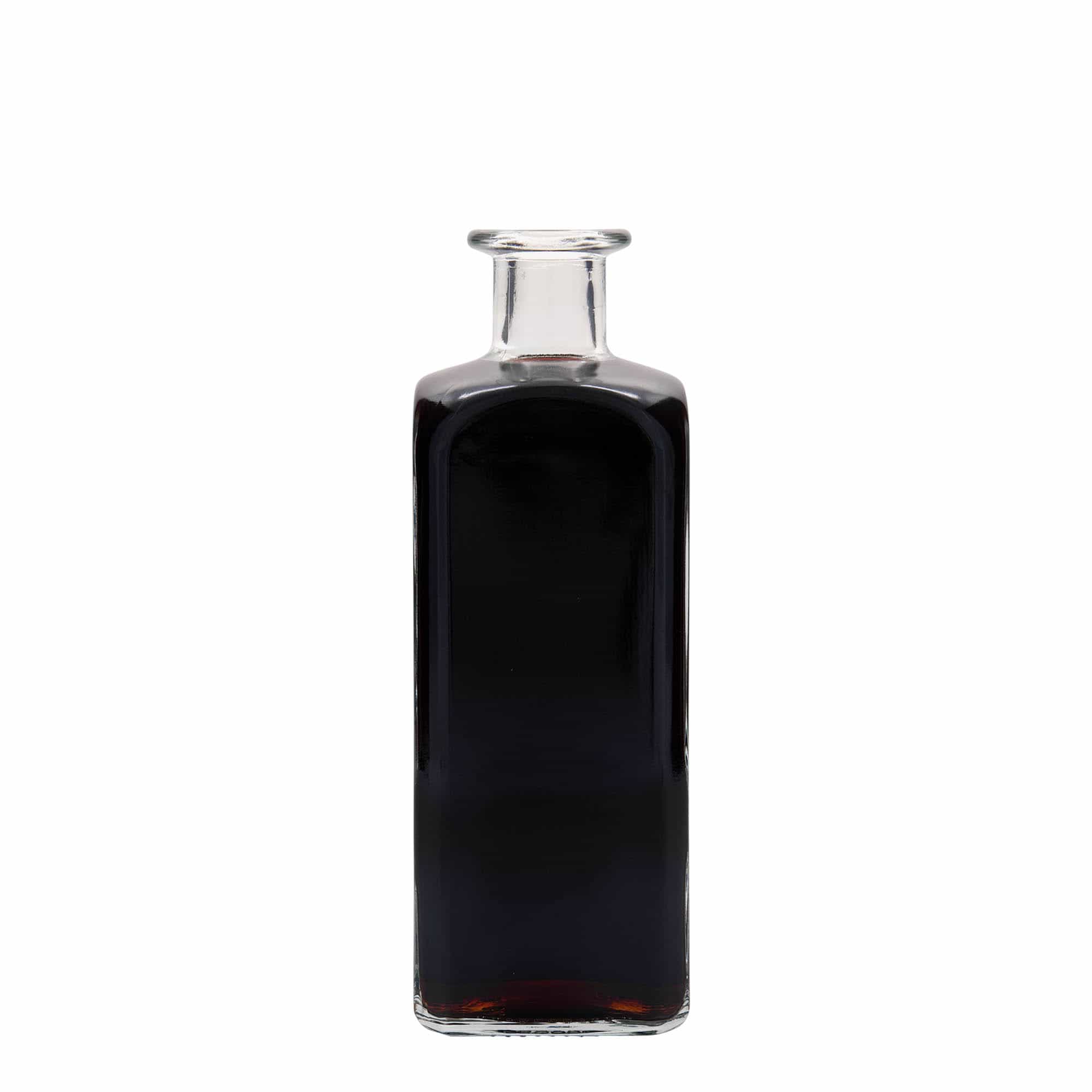 Botella de vidrio de farmacia 'Carré' de 500 ml, cuadrada, boca: corcho