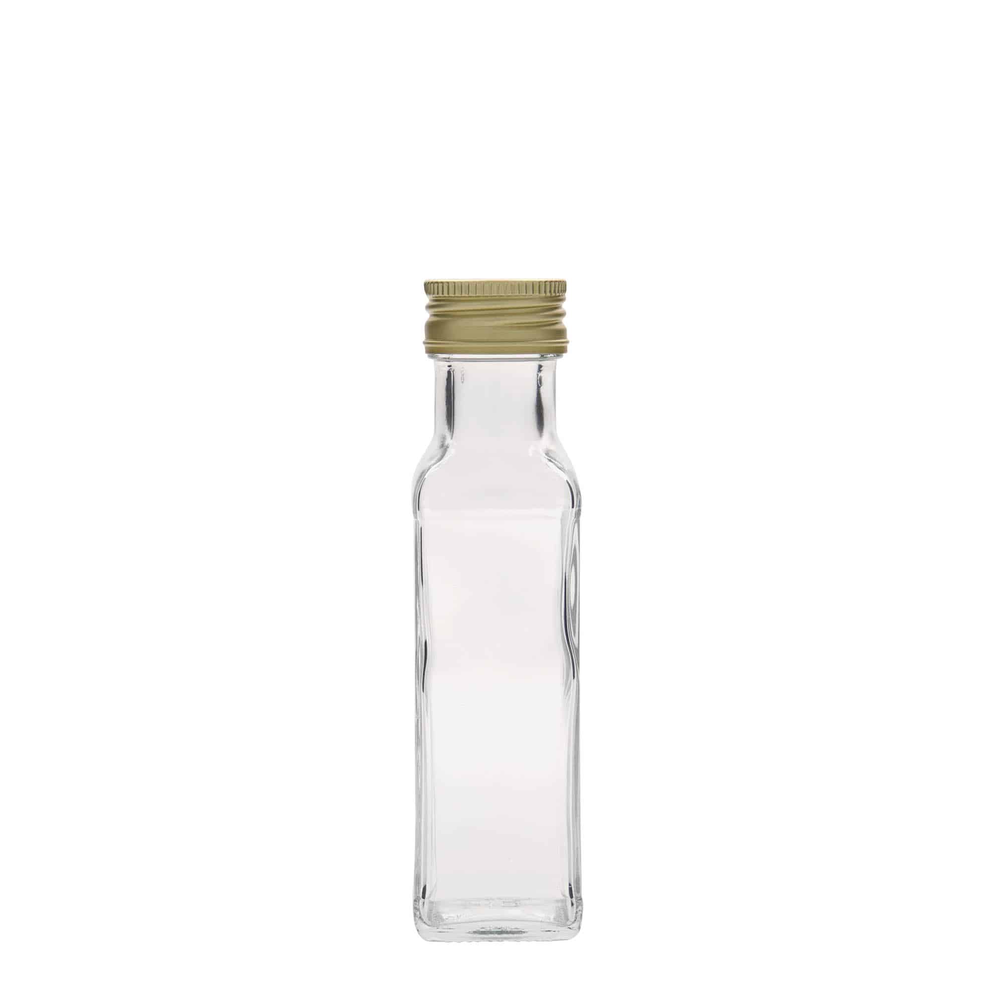 Botella de vidrio 'Marasca' de 100 ml, cuadrada, boca: PP 31,5