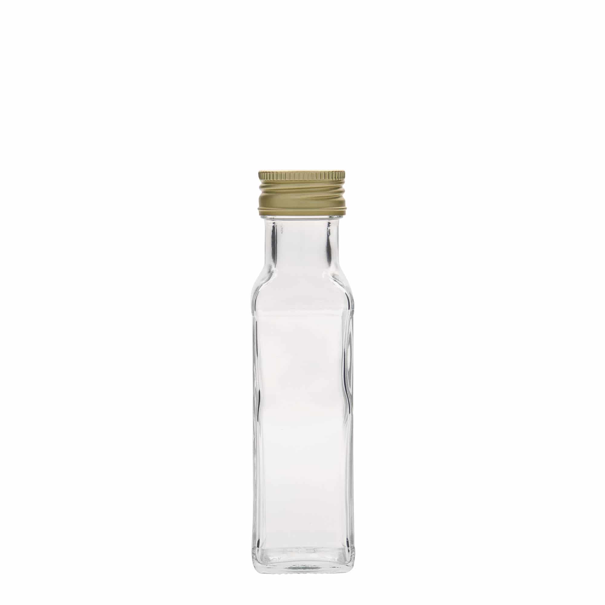 Botella de vidrio de 100 ml «Marasca», cuadrada, boca: PP 31,5