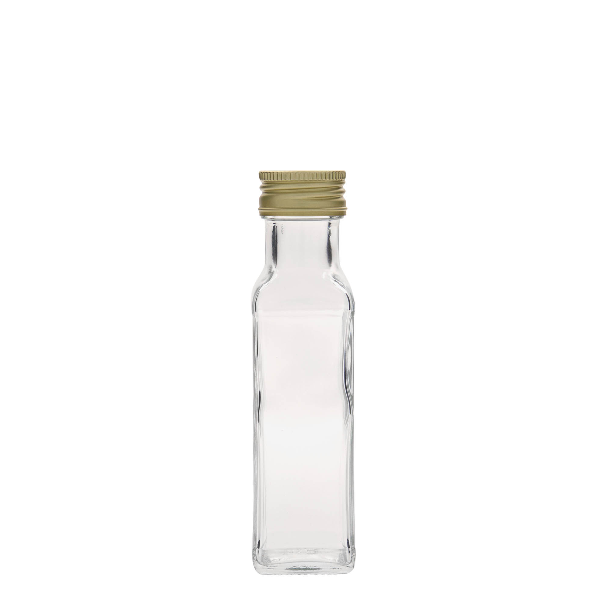 Botella de vidrio de 100 ml «Marasca», cuadrada, boca: PP 31,5