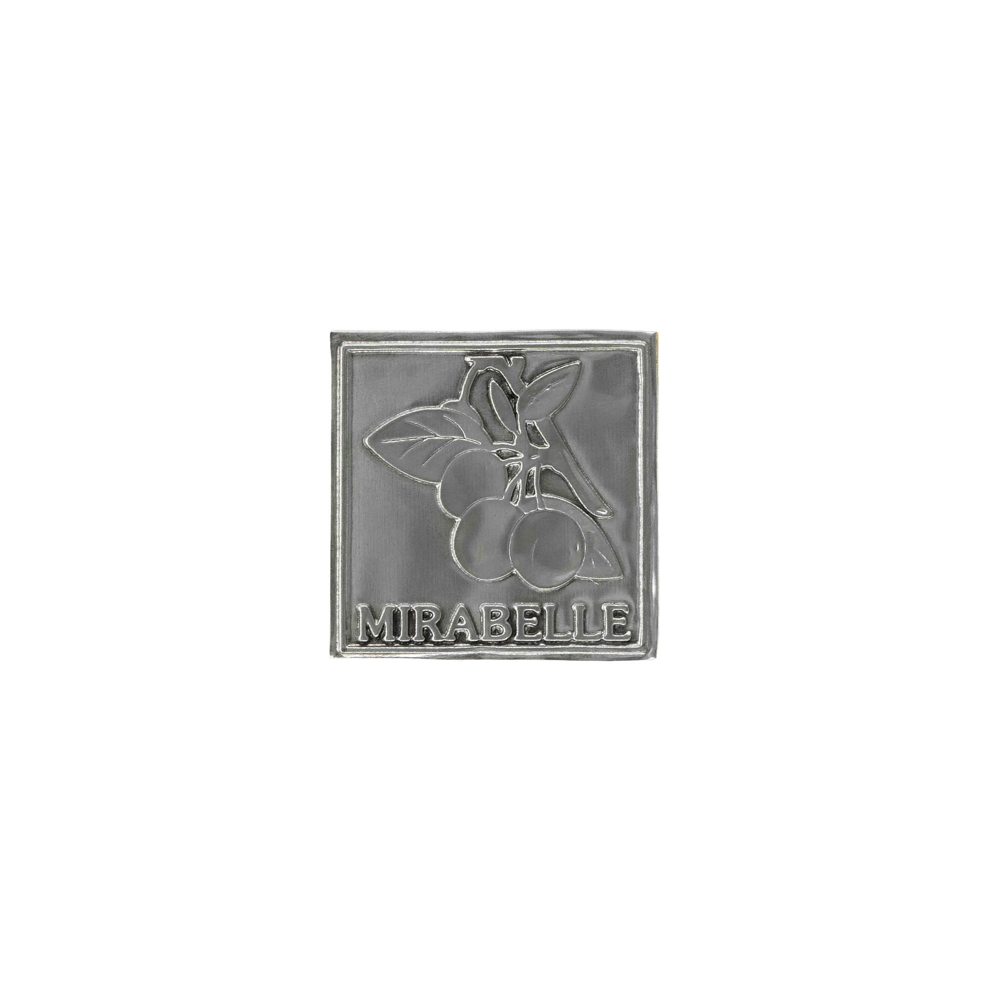 Etiqueta de estaño «Mirabelle», cuadrada, metal, plateado