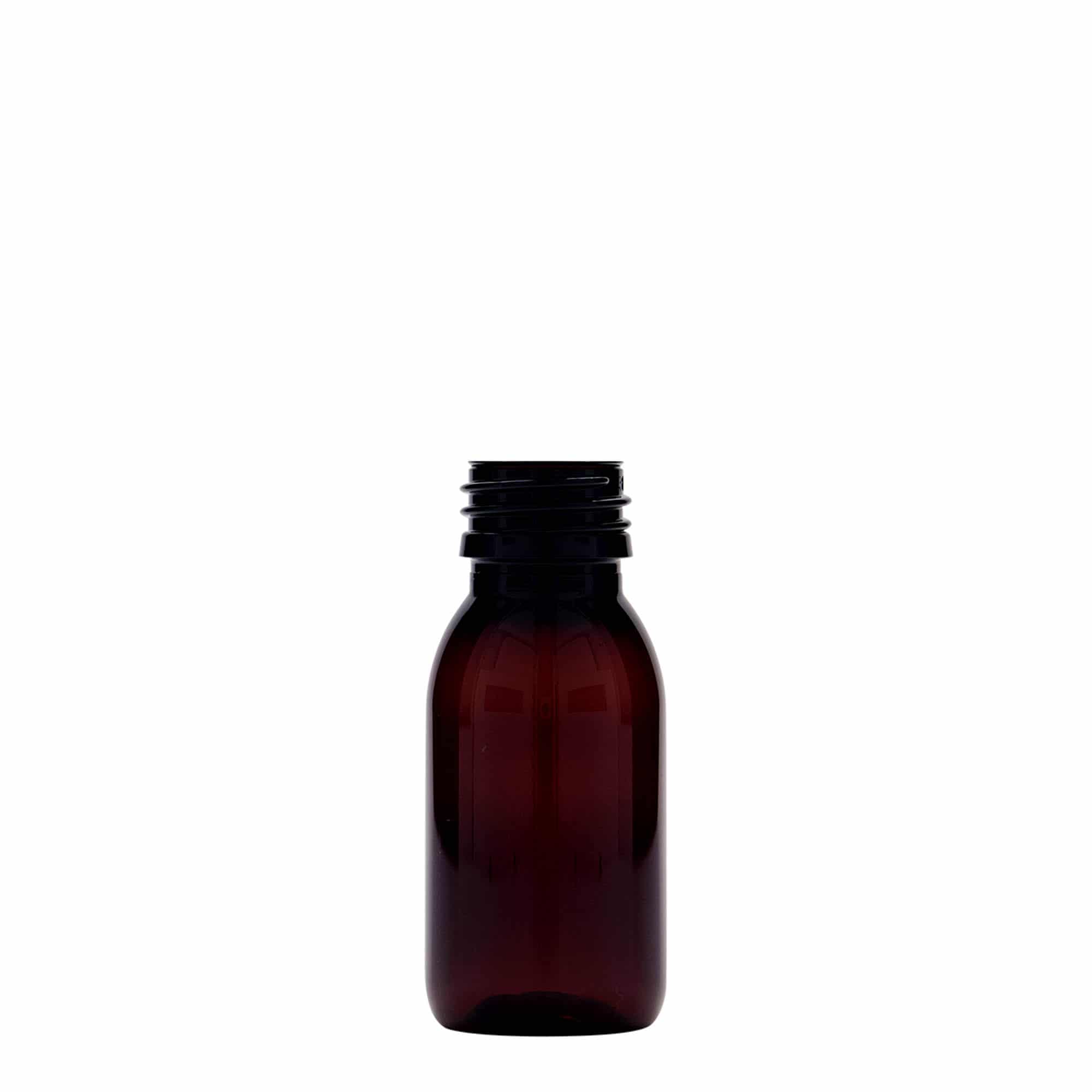 60 ml botella médica de PET, marrón, plástico, boca: PP 28