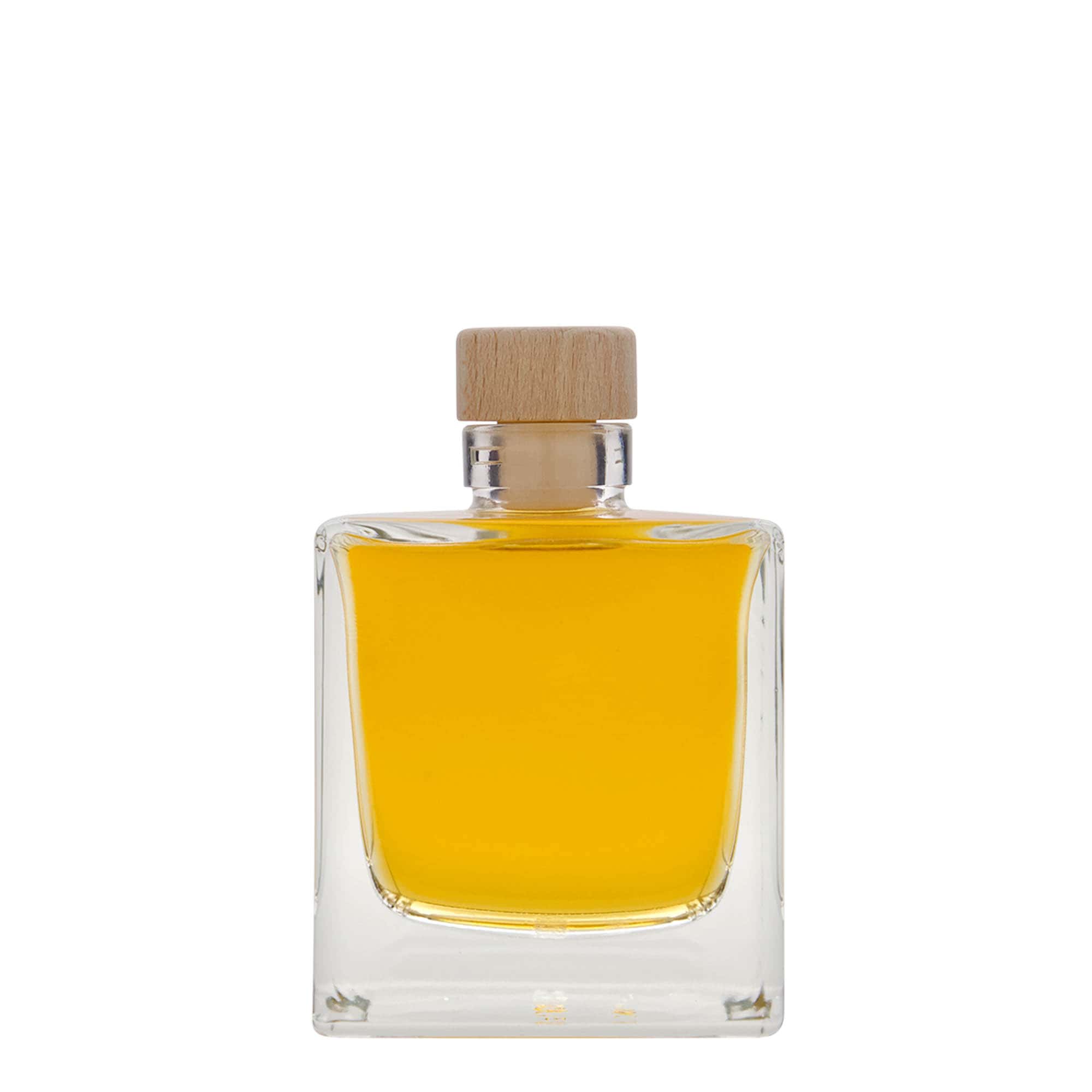 Botella de vidrio de 200 ml 'Cube', cuadrada, boca: corcho