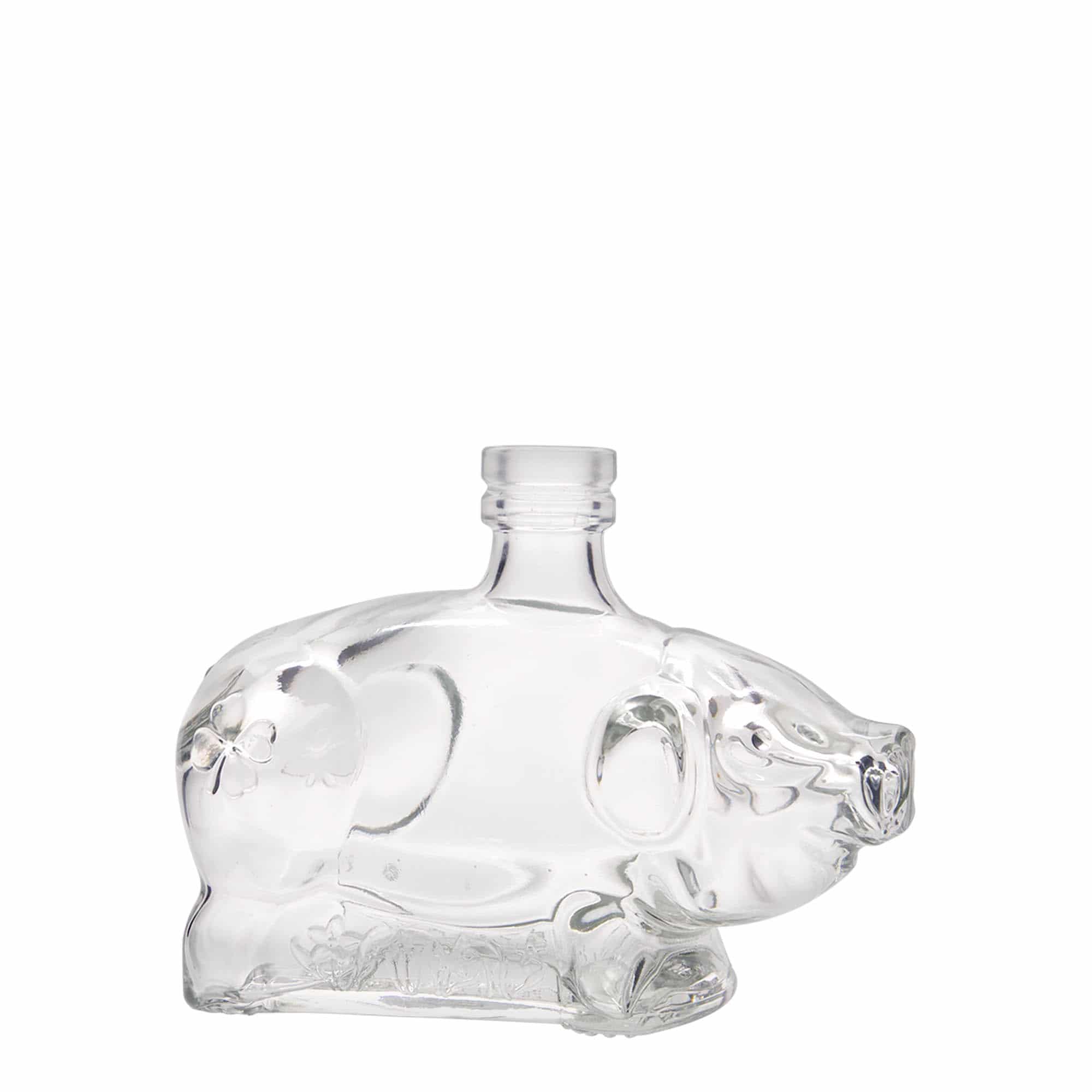 Botella de cristal de 200 ml 'Cerdito de la suerte', boca: corcho