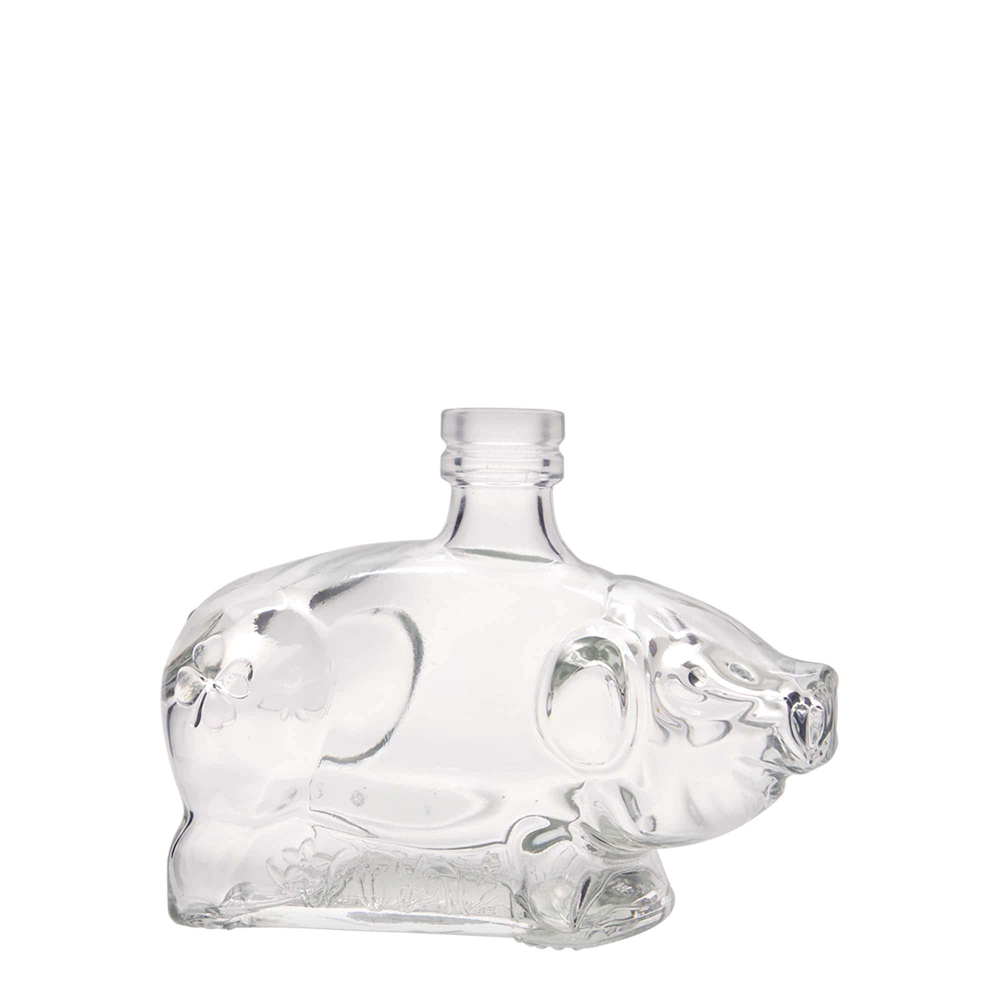 Botella de cristal de 200 ml 'Cerdito de la suerte', boca: corcho